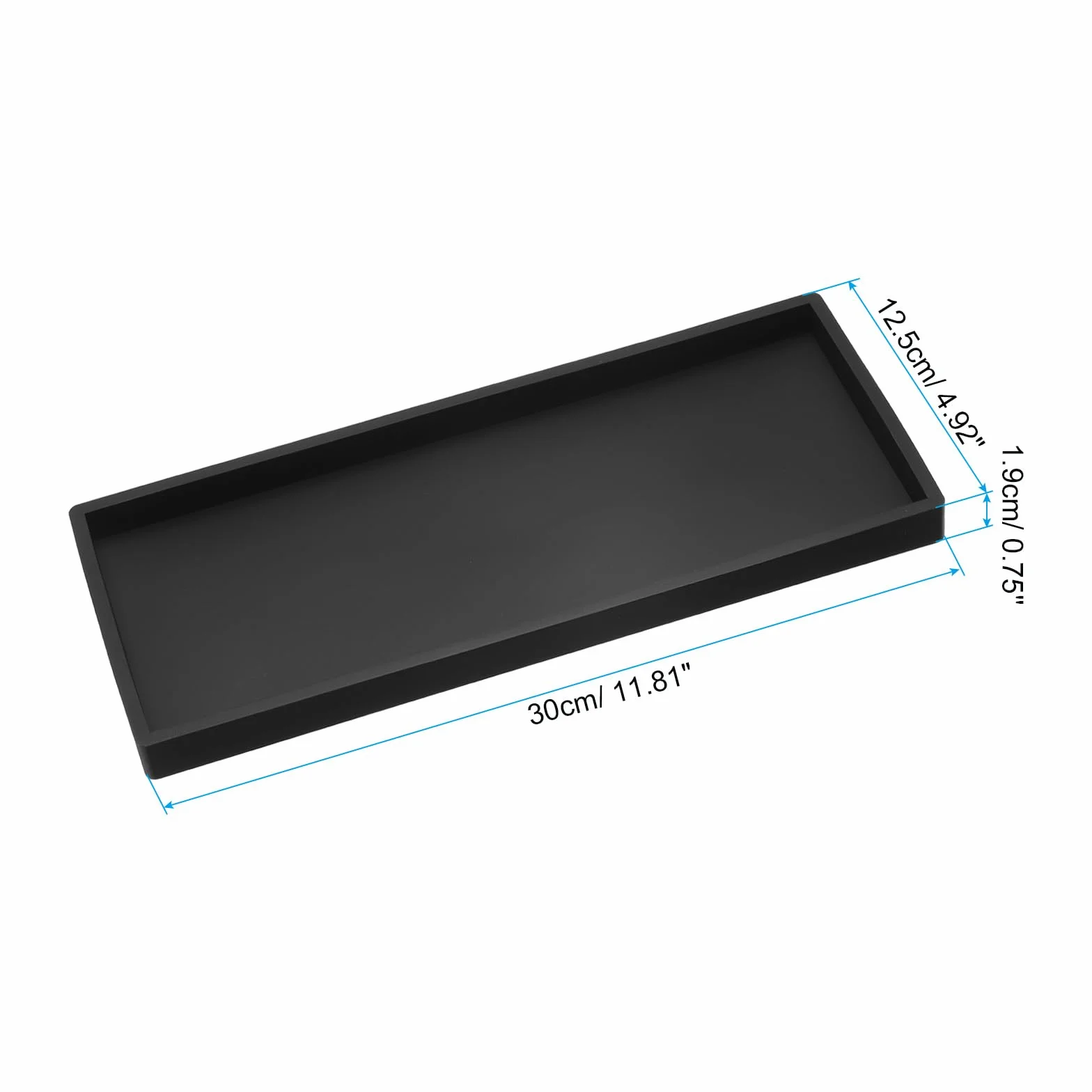 PATIKIL Silikonowa taca łazienkowa, 30 cm x 12,7 cm, dozownik mydła, organizer na biżuterię, naczynie do toalety, komody, zlewu kuchennego na biżuterię, monety, klucze, czarna