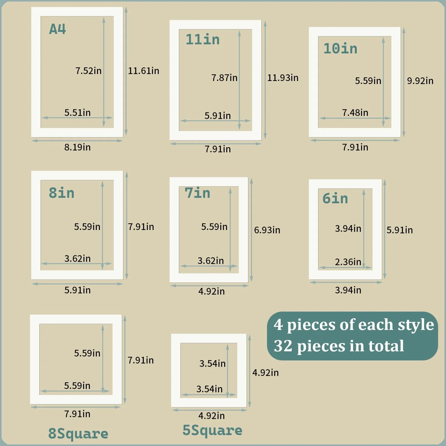 Uchwyty do ramek na zdjęcia A4, białe ramki, 32-częściowy zestaw, DIY, kartonowe