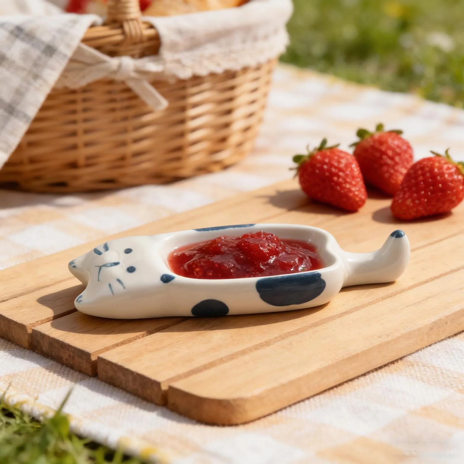 Ceramiczne miseczki do dipów w kształcie kota 13 x 4,2 cm, białe, można układać w stos