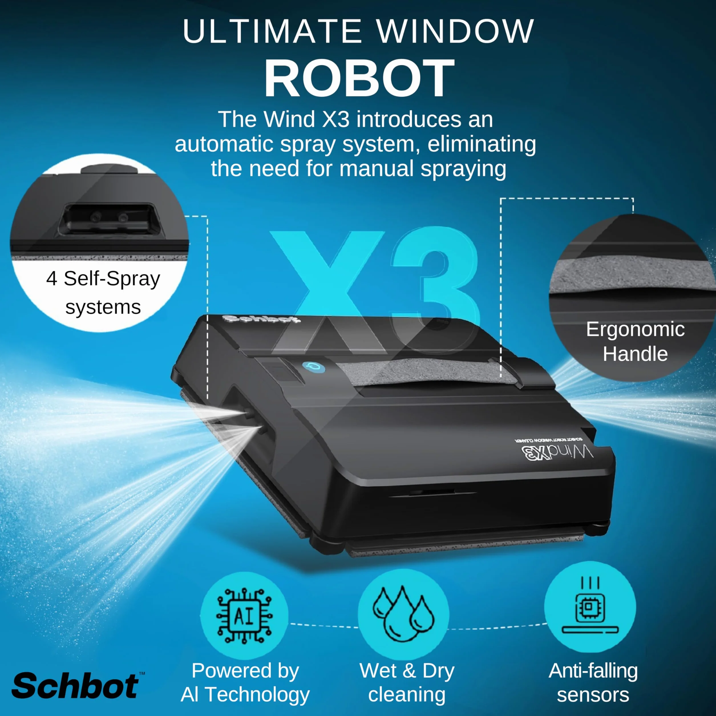 Robot Window Cleaner Wind X3 Schwarz