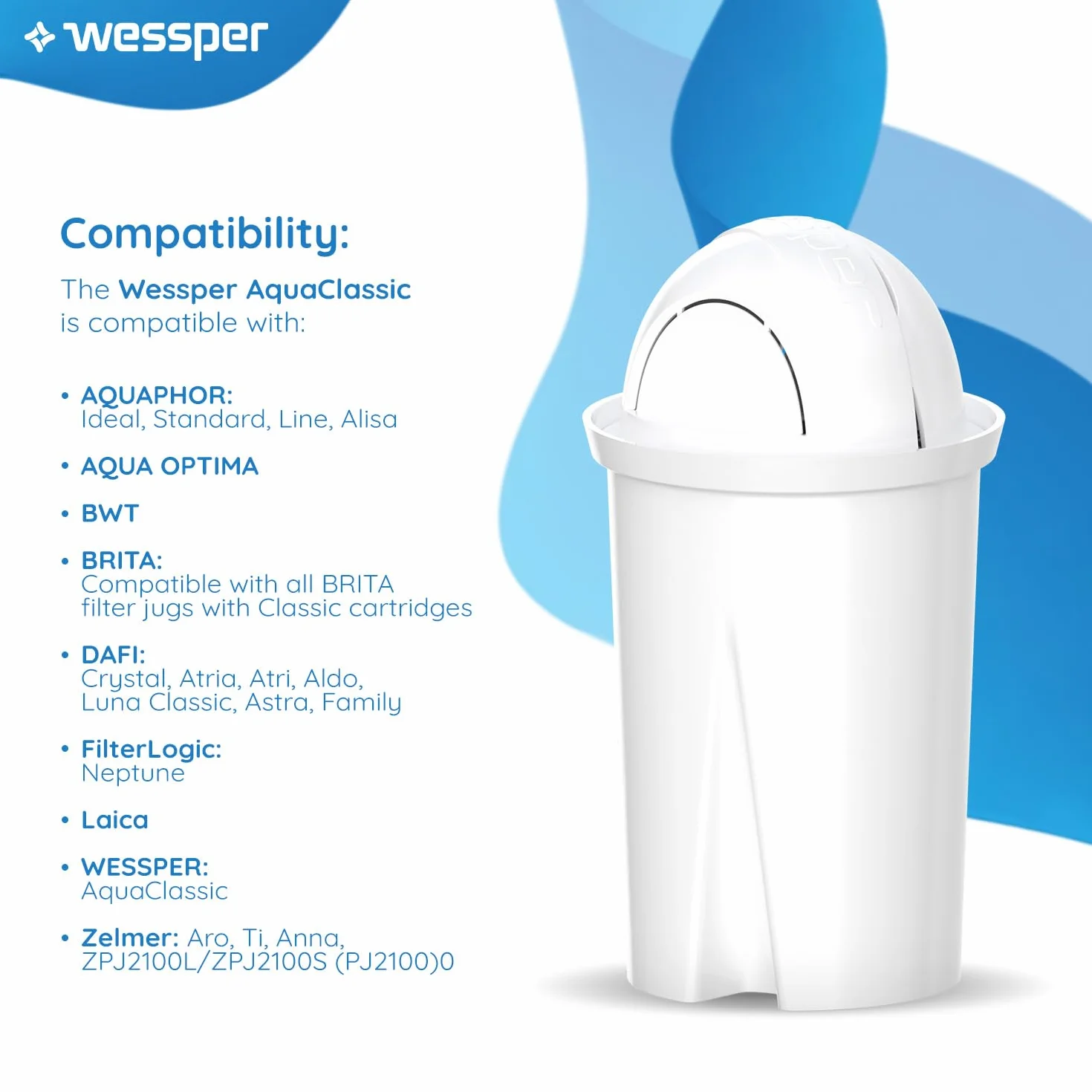 Wessper Filtry wody do dzbanków AquaClassic Zamiennik Aquaphor Standard Brita Classic Dafi Classic 10 sztuk