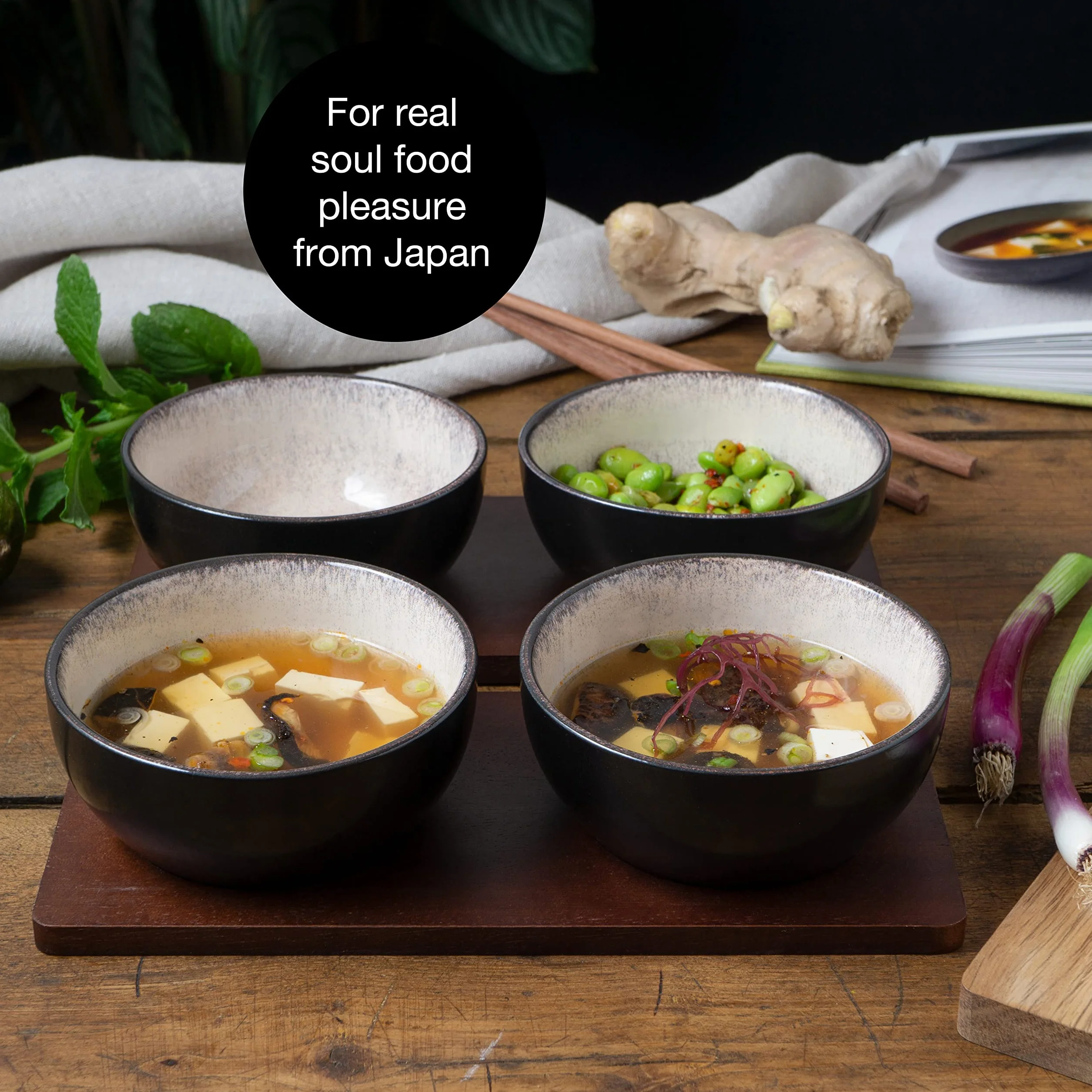 Moritz & Moritz VIDA 4x Miso zestaw misek 12 cm Ø - japoński ceramiczny zestaw naczyń do zupy miso, dipów i przekąsek