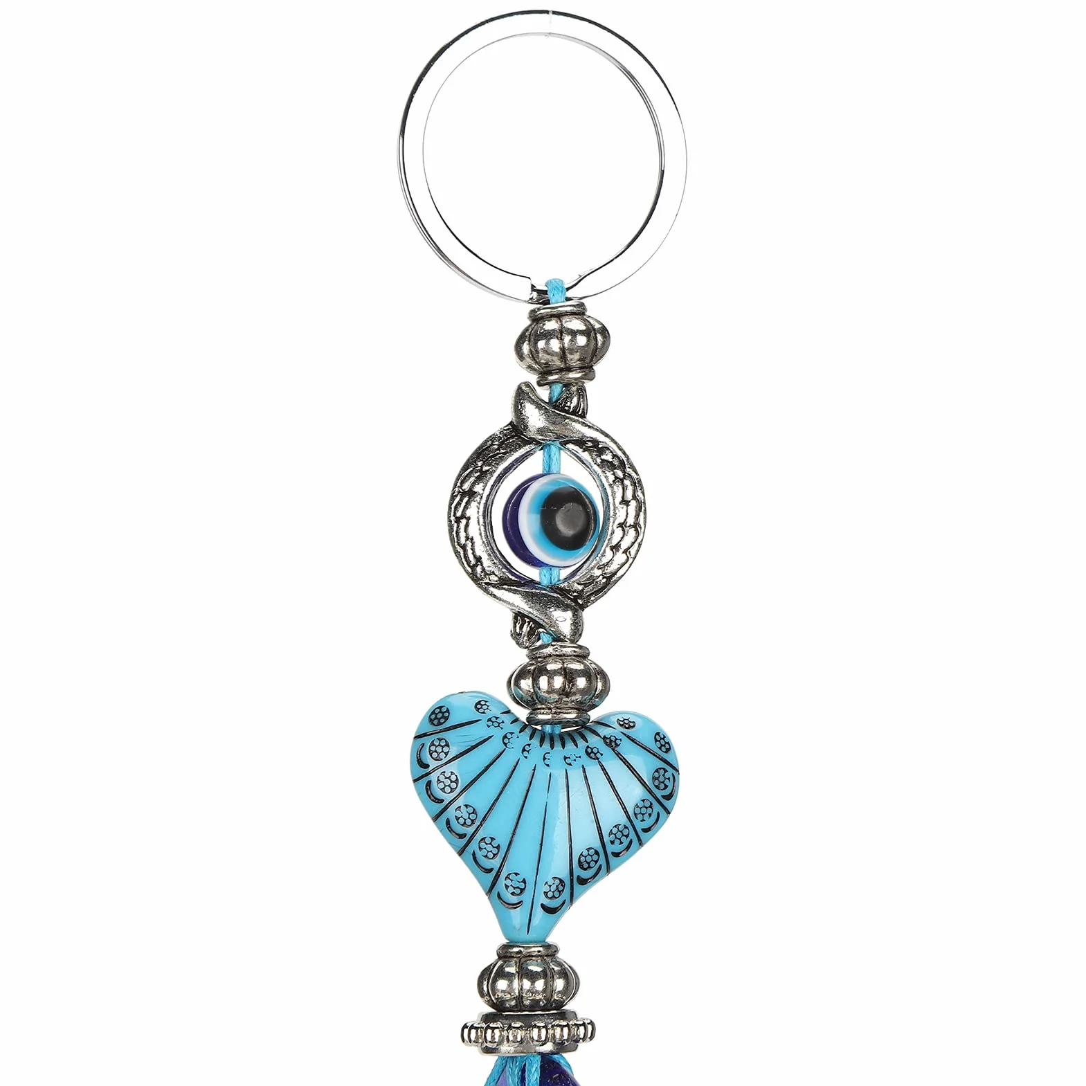 Fydun 2 szt. Evil Eyes brelok do kluczy Lucky Eye kółko na klucze niebieski turkusowy amulet koraliki w kształcie serca zawieszka kółko na klucze biżuteria