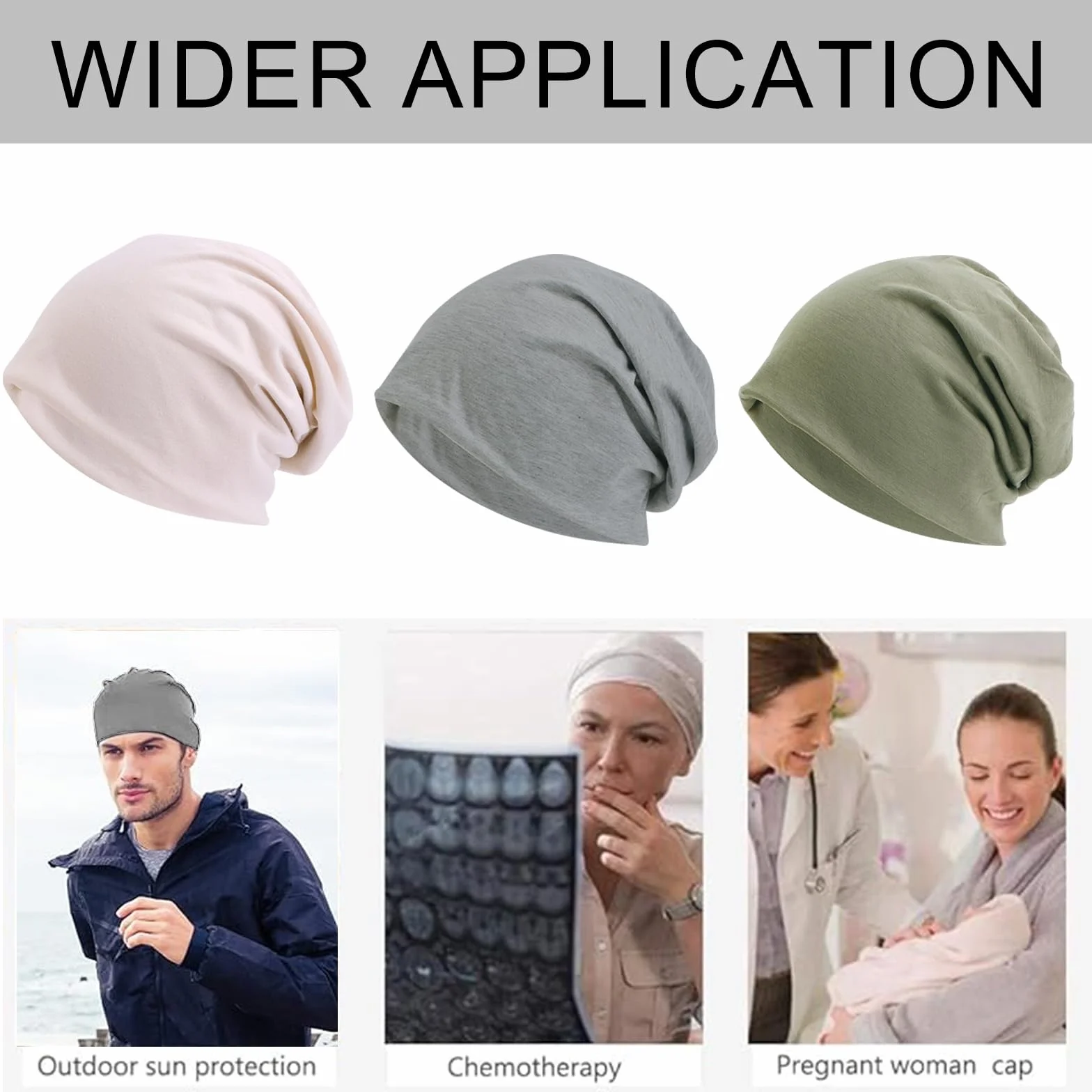 Slouchy Beanie czapka dla kobiet i mężczyzn, chemio, nakrycie głowy, na lato, lekka czapka do spania dla kobiet i mężczyzn (szara, zielona, khaki), szary, zielony, khaki, M-L