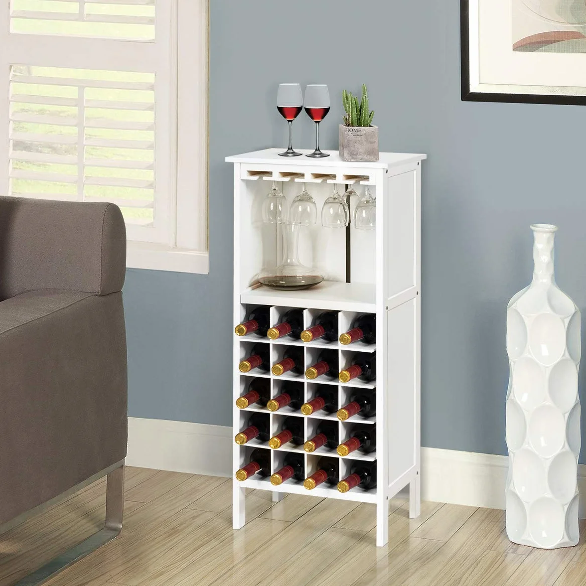 COSTWAY Szafka na wino 20 butelek drewniany regał z uchwytem na szkło 42x24,5x96 cm biała
