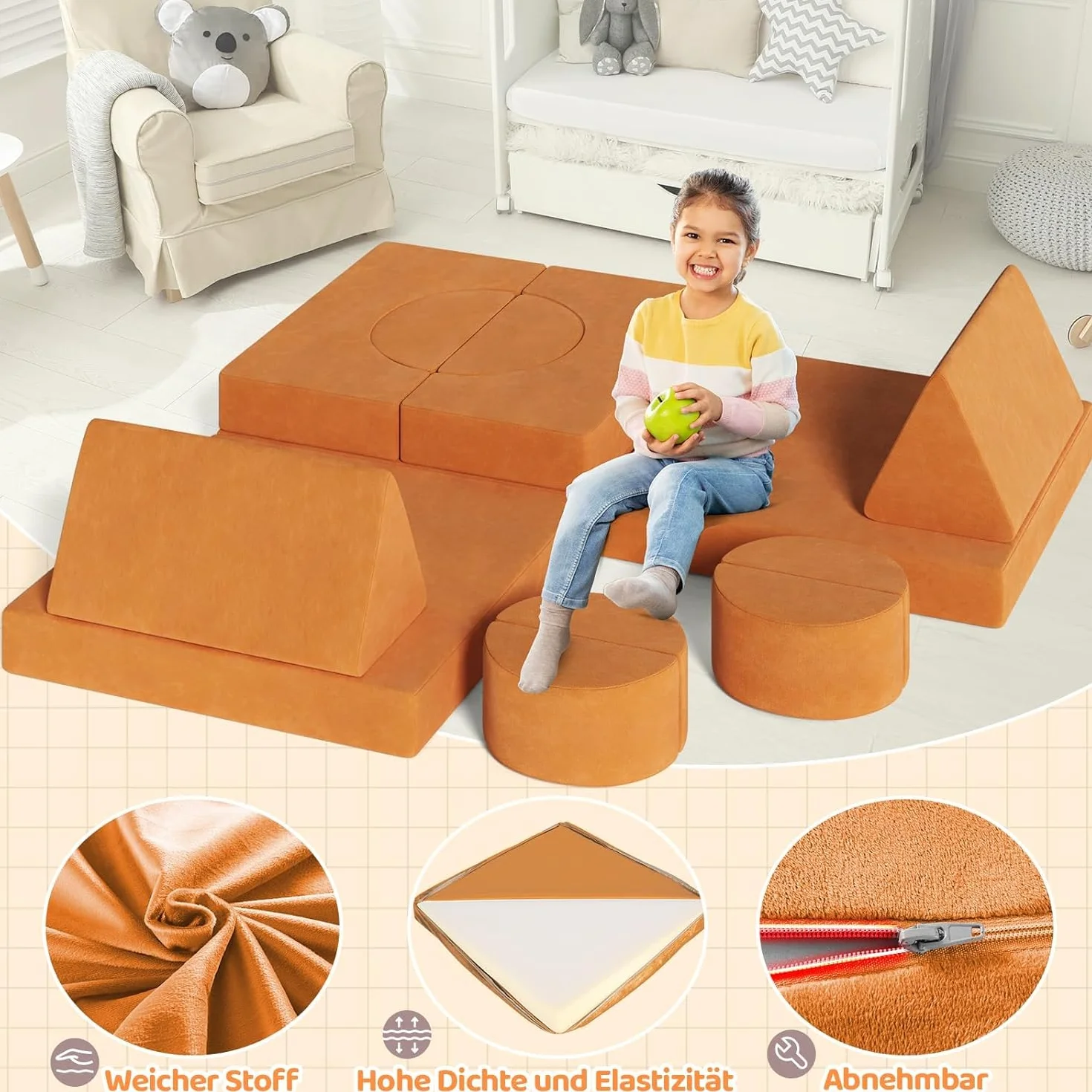 Sofa do zabawy dla dzieci z modułem 15 szt., modułowa sofa dla dzieci, sofa dla dzieci z klocków, sofa do zabawy dla dzieci i foteli dziecięcych, przytulny kącik w pokoju dziecięcym, do zabawy