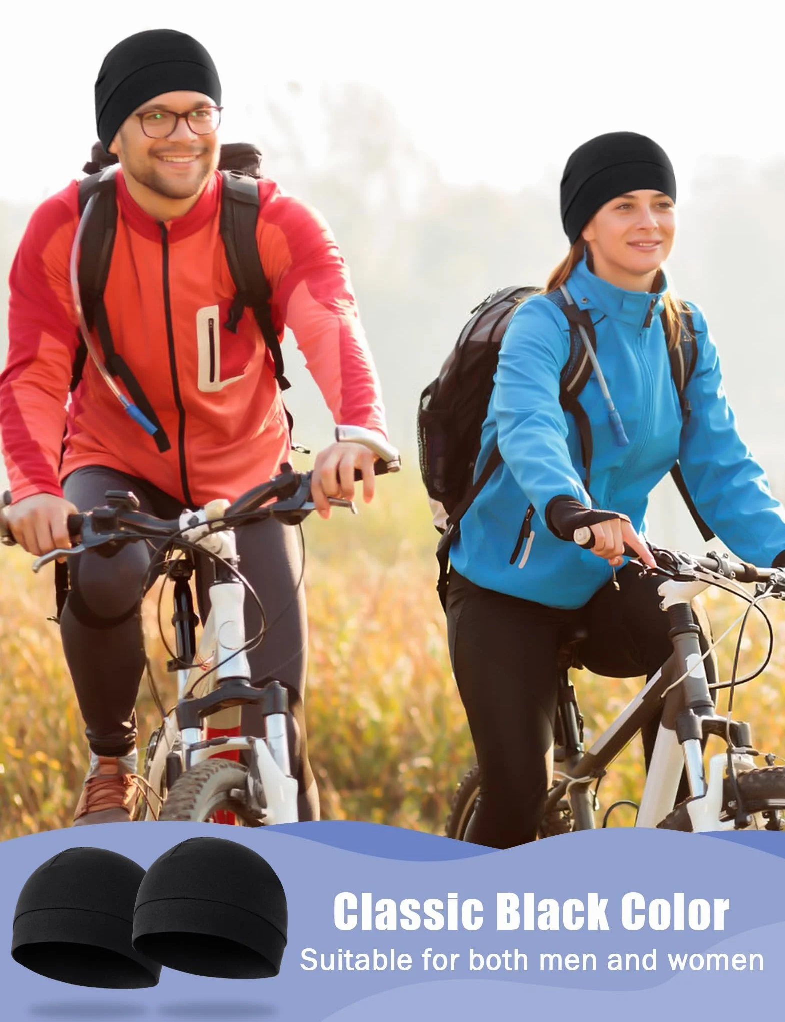 MELLIEX 2 sztuki czapek rowerowych pod kask, bawełniana czapka do biegania, wielofunkcyjna czapka zimowa, czaszka, podszewka kasku dla mężczyzn i kobiet