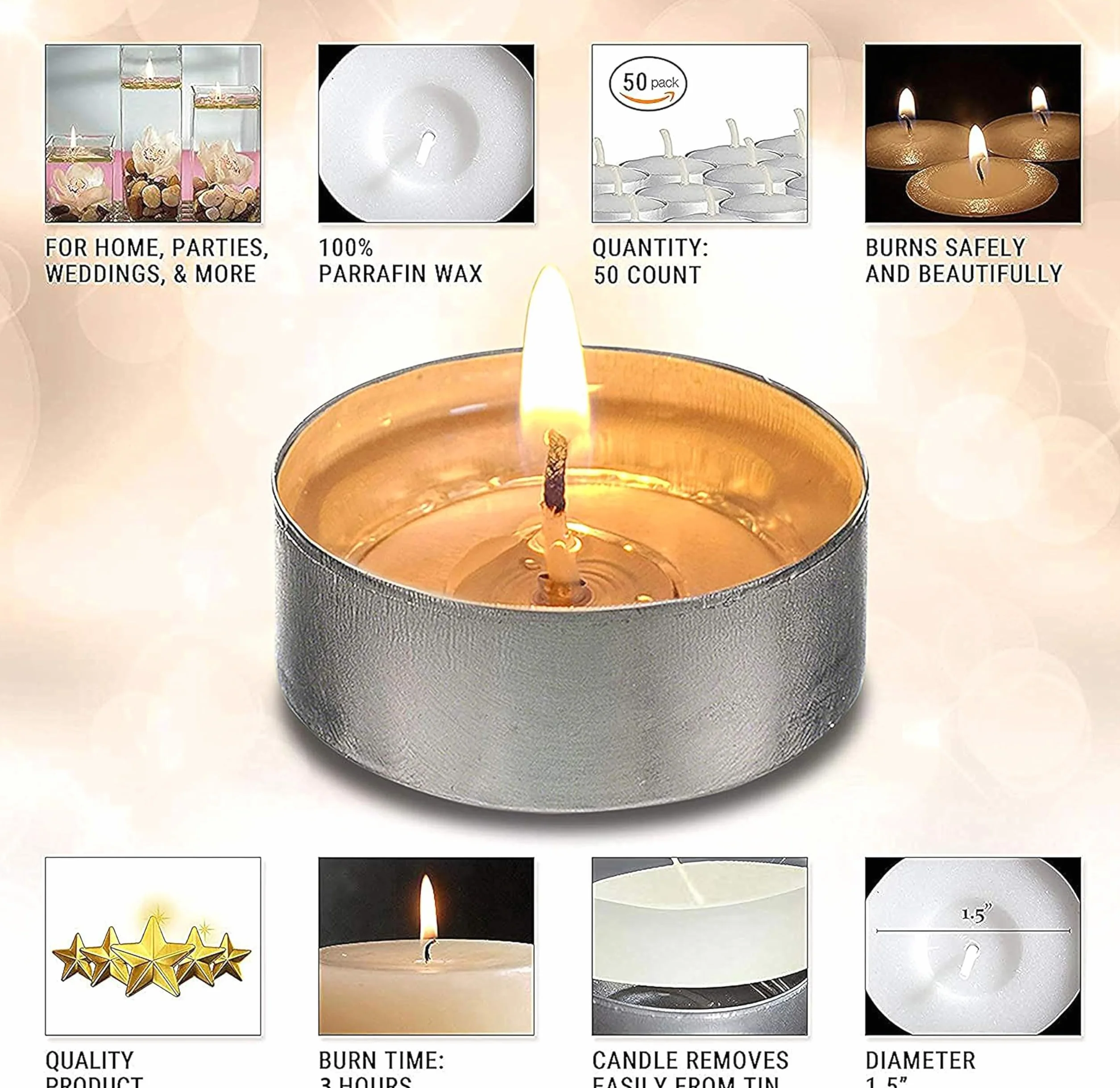 Ohr Candles Świece Dekoracyjne - Świeczki Tealight Paczka 50 Sztuk - Podgrzewacze Świeczki - Świeca Bezzapachowa Biała w Blaszanym Pojemniku - Czas Spalania 4 Godziny