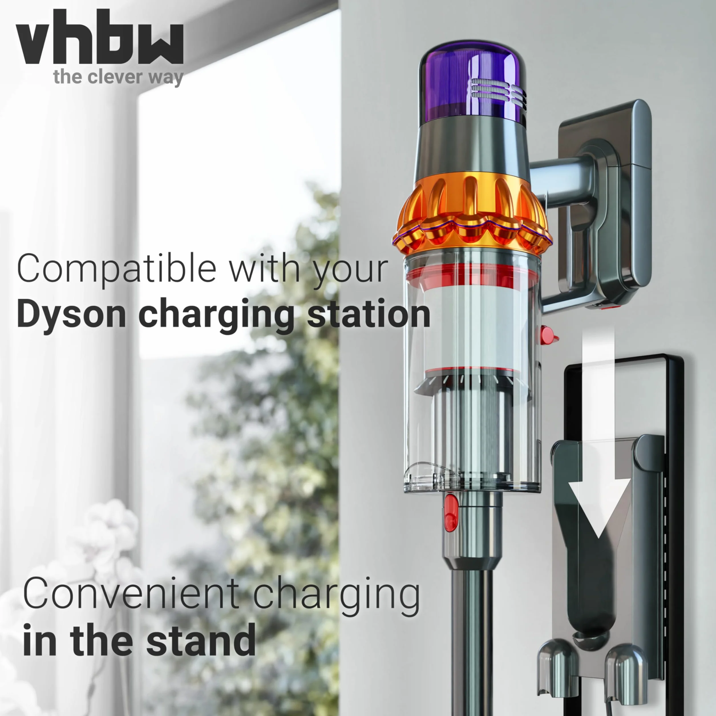 vhbw Stojak na odkurzacz, kompatybilny z Dyson V15 Detect Absolute, V15 Detect Complete, V6 odkurzacz akumulatorowy, odkurzacz ręczny, ciemnoszary