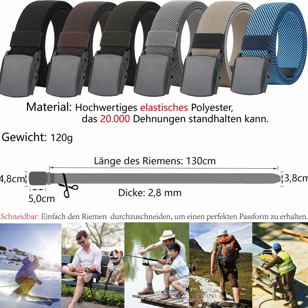 LionVII Elastyczny pasek dla mężczyzn i kobiet, płótno z klamrą z tworzywa sztucznego, 130 cm pasuje do obwodu talii 75-125cm(28-49")