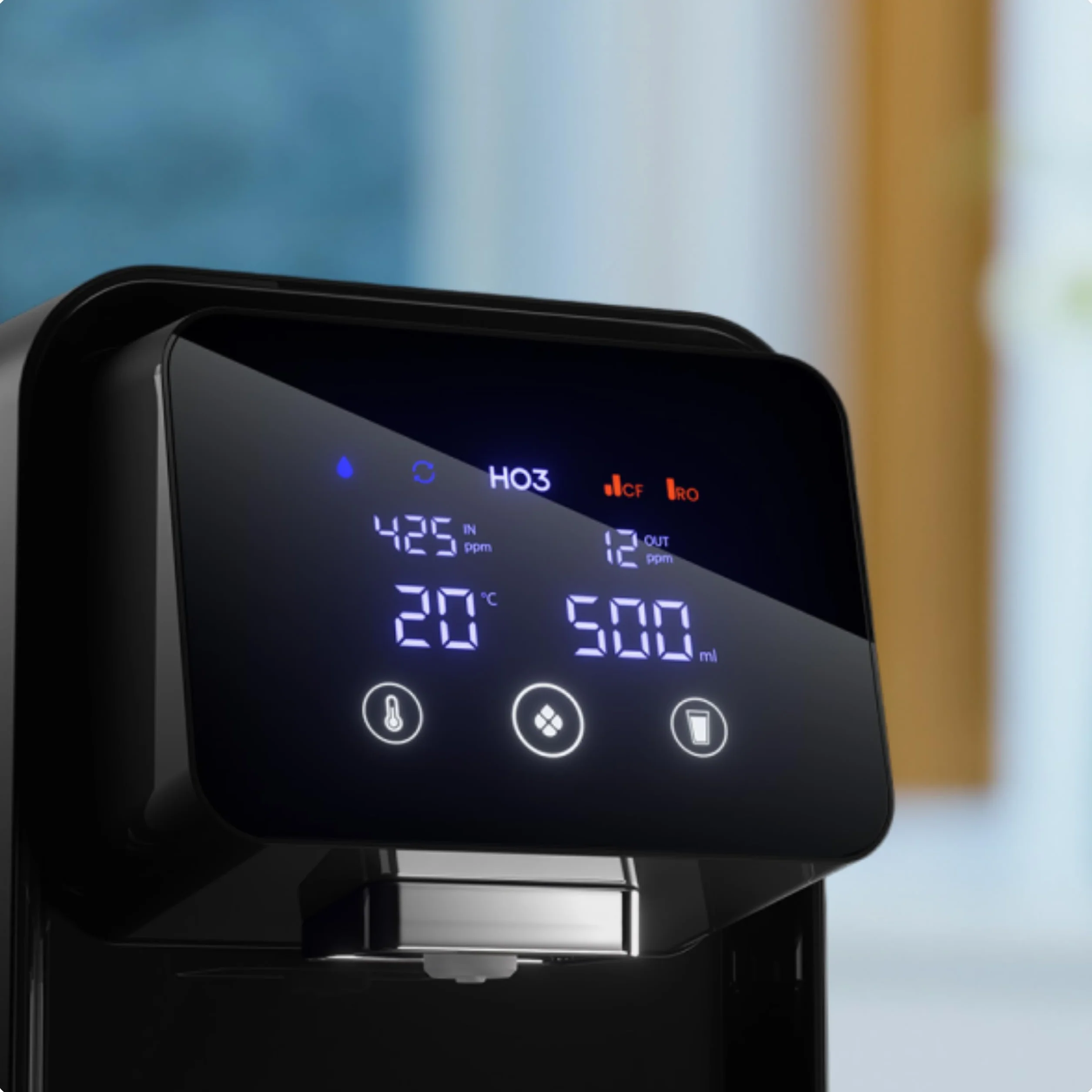 HO3® Home One Osmoza do wody pitnej z 4 poziomami temperatury (RT, 50, 85, 95°C), 5 poziomów emisji wody, z technologią filtrowania w czasie rzeczywistym TDS, MicroShield, filtr wody (czarny)