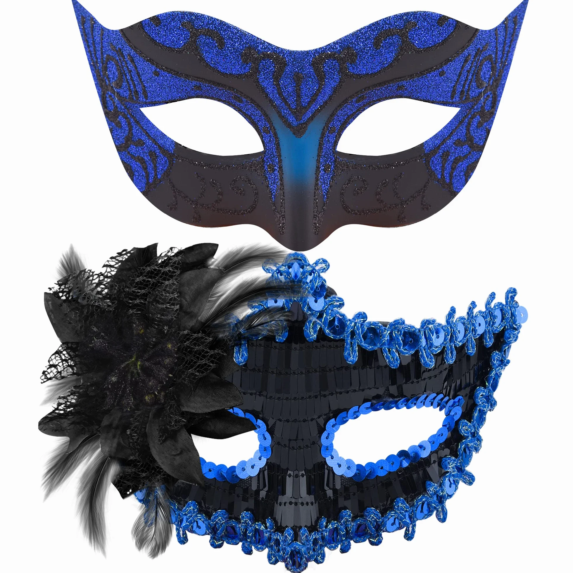 SIQUK 2 sztuki para maska wenecka maskarada maska maska maskaradowa maskaradowa maskaradowa dla kobiet, mężczyzn, oczu, na Halloween maskaradę, czarna i niebieska