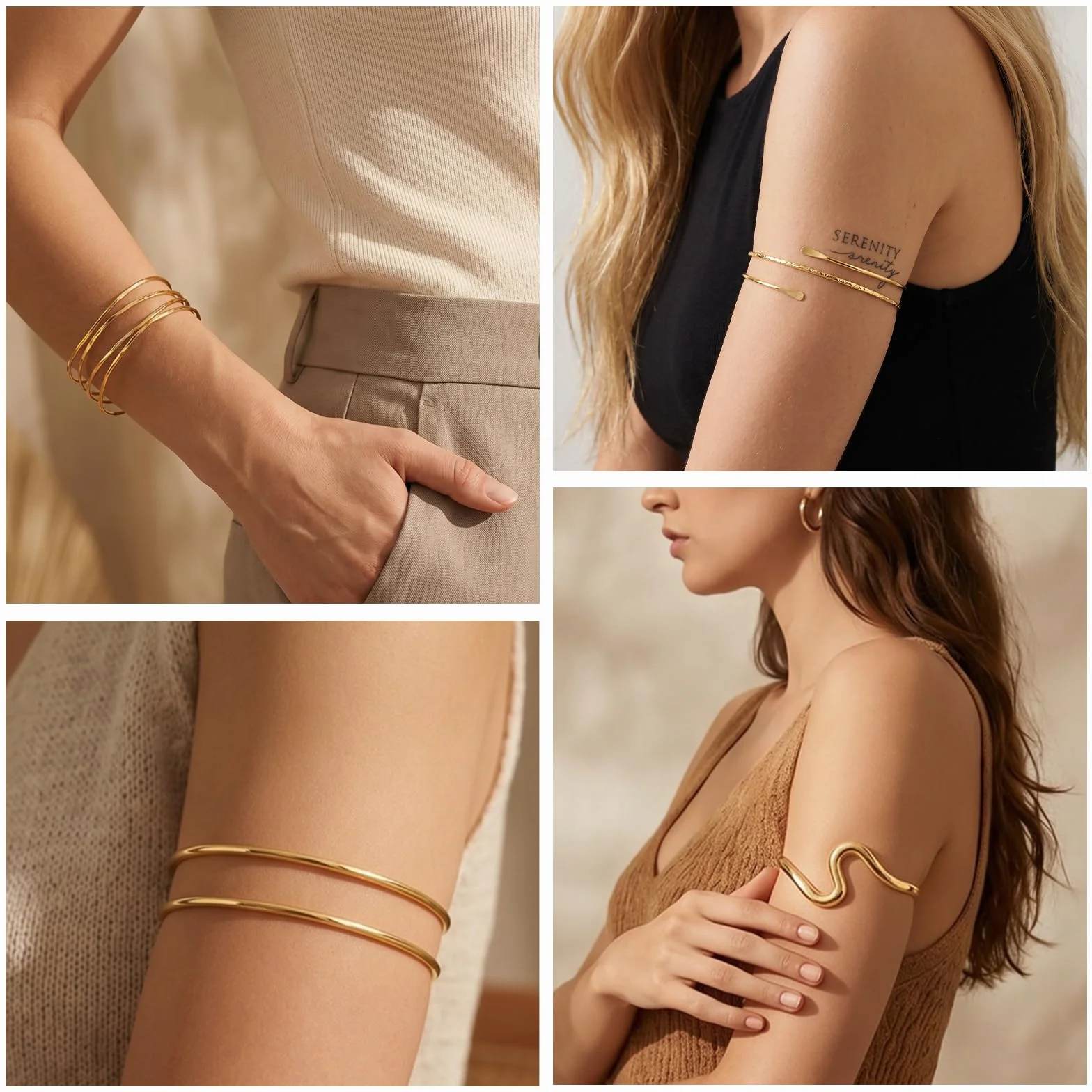 Cobee 6 sztuk bransoletek na ramię, 8 cm, regulowana bransoletka damska, minimalistyczna bransoletka w stylu boho, punk, kręcona, zestaw delikatnych bransoletek dla dziewcząt