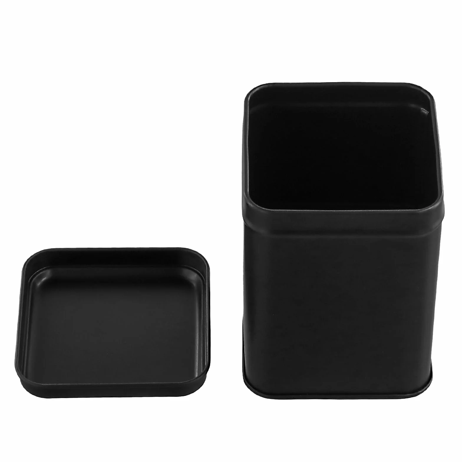 Prostokątne puszki na herbatę 7x7x10 cm metalowe czarne z pokrywką