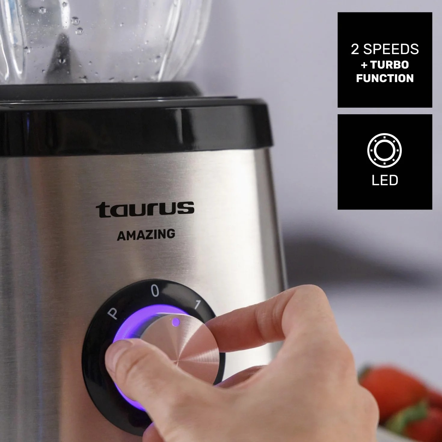 Taurus mikser stojący 1500 W 1,5 l stal nierdzewna 4 ostrza 2 prędkości turbo szklany pojemnik