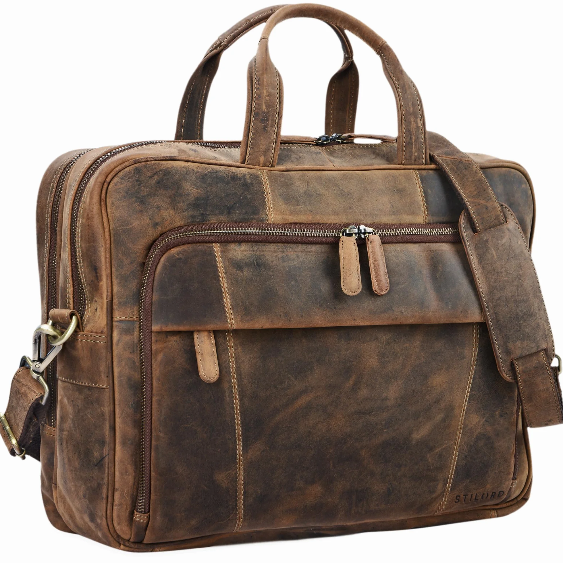 STILORD "Jaron" Vintage skórzana torba skórzana mężczyzna kobieta 15,6 calowa torba na laptopa torba na ramię duża teczka biuro pracy uni prawdziwa skóra bydlęca Kolor:średni brąz