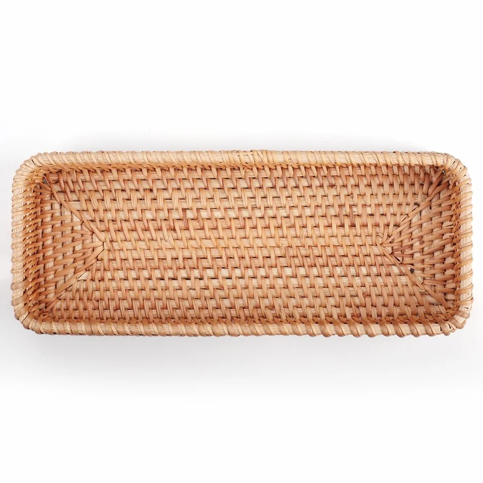 Rattanowy kosz na pieczywo pleciony naturalny 28 x 11,5 x 4 cm