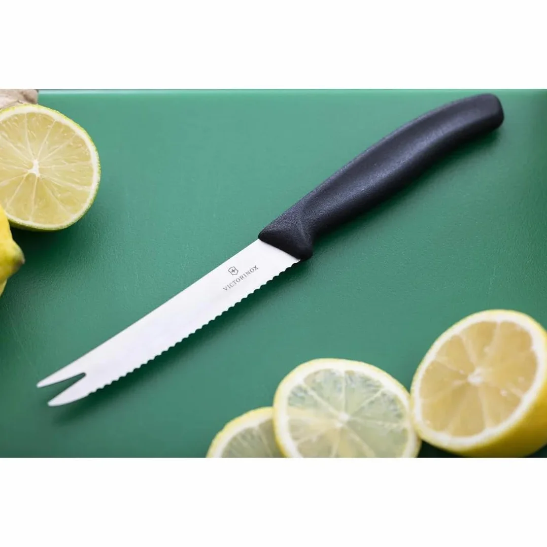 Victorinox Swiss Classic nóż do sera i kiełbasy, ostrze faliste, czarny