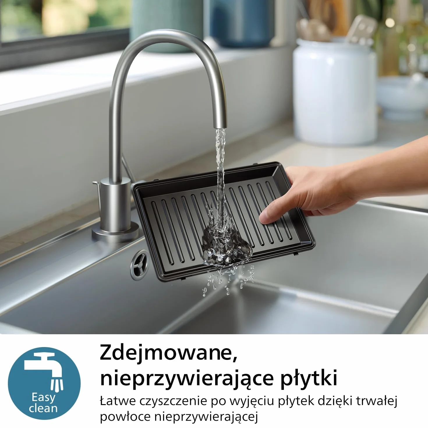 Philips Opiekacz do kanapek z serii 5000 – 3 zestawy płyt do panini, tostów i gofrów, Nieprzywierające płyty grillowe, Szczelnie zamykane płytki, Moc 750 W, Czarny (HD2350/80)