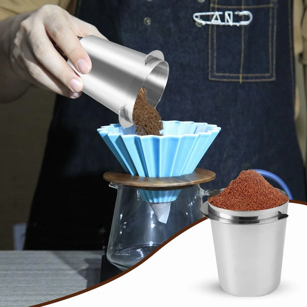 Kubek dozujący ze stali nierdzewnej 58 mm do kawy espresso srebrny