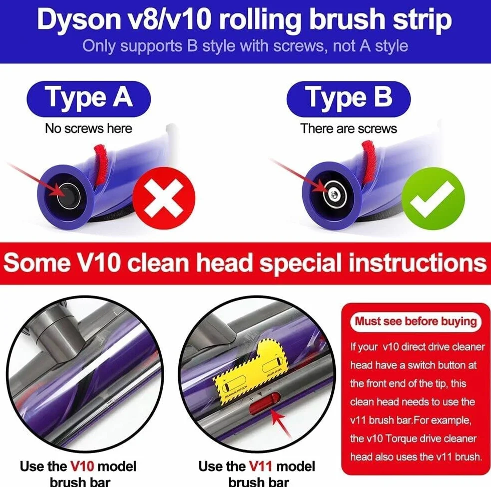 Pluszowe paski do pasków szczotkowych Dyson Original V8 V10 ze śrubokrętem