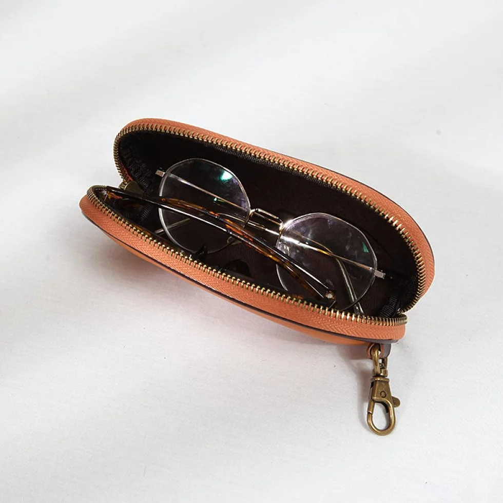 Okulary Słoneczne Skrzynka Etui Na Okularyskórzana Sztuka Warzywa Opalone Skórzane Okulary Case Przenośne Multicolor Zipper Hook Okulary Przechowywania Mężczyźni I Kobiety-Żółty