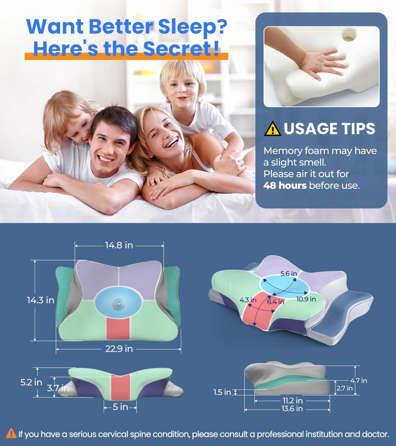 Ultra Pain Relief Cooling Pillow for Neck Support, Adjustable Cervical Pillow Cozy Sleeping, Odorless Ergonomic Contour Memory Foam Pillows, Orthopedic Bed Pillow for Side Back Stomach Sleeper