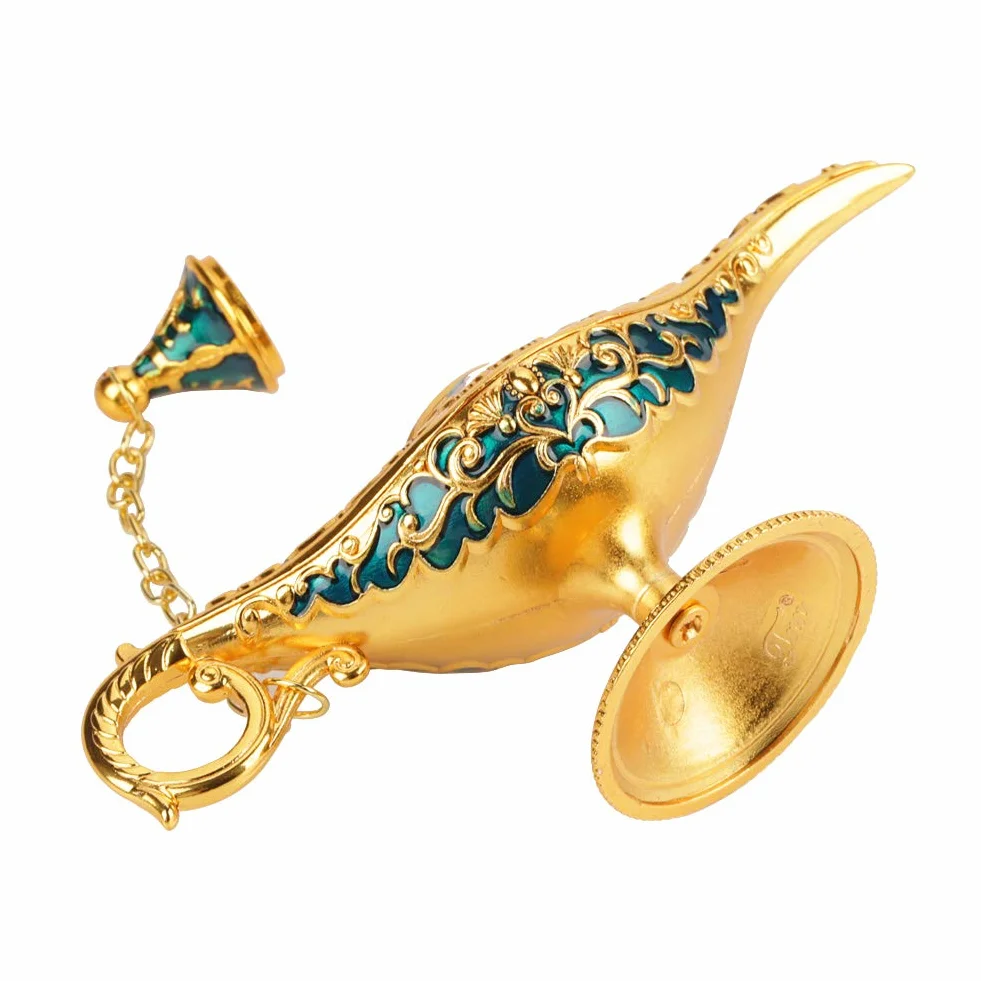 Lampa dekoracyjna 3D vintage metalowa rzeźbiona magiczna dżin palnik kadzidła złoto-niebieski