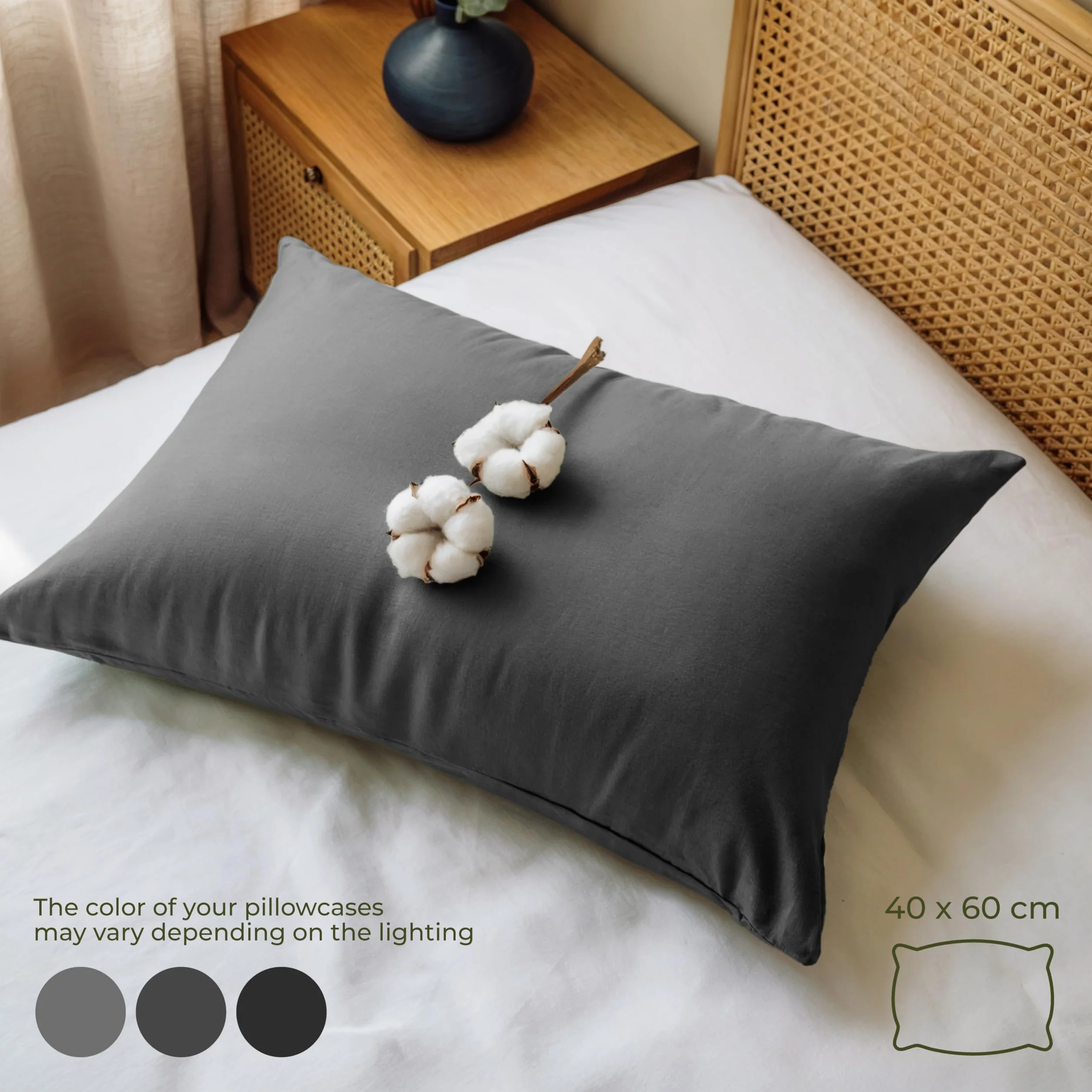 Poszewka na Poduszkę 40x60 cm Bawełna Organiczna Oeko-Tex Antracyt zestaw 2 sztuk