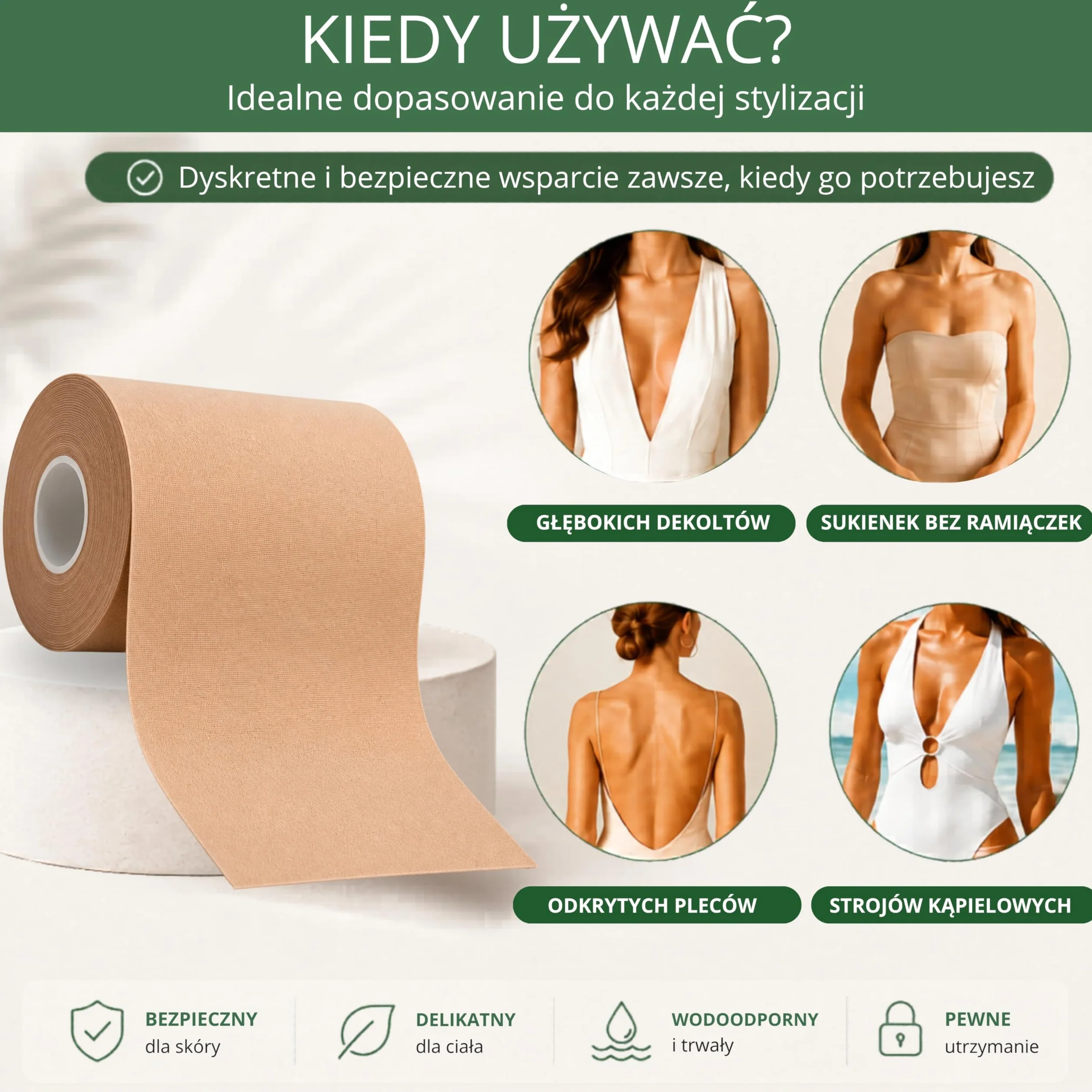 YEYE Made in Nature Taśma do Biustu Boob Tape 5m - Taśma liftingująca do biustu, samoprzylepna i oddychająca tape do piersi i dekoltu, podtrzymanie biustu bez stanika