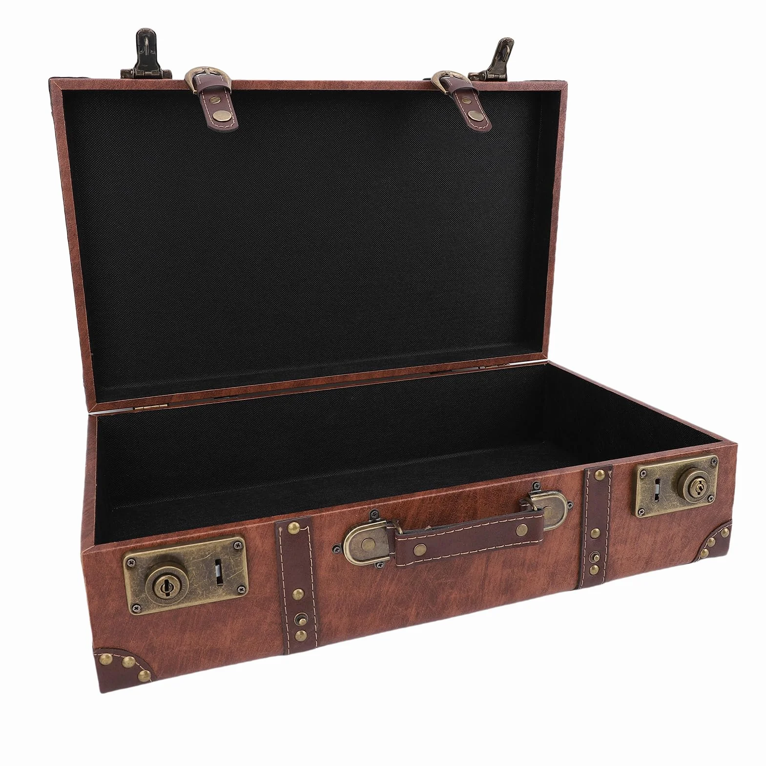 Sorandy Vintage Storage Klatka Piersiowa, Dekoracyjna Walizka Bagażowa, Przenośna Prostokątna Skrzynka na Piersi ze skórzaną Uchwyt do Pamiątki, Rzemiosło, Rekwizyty Filmowe