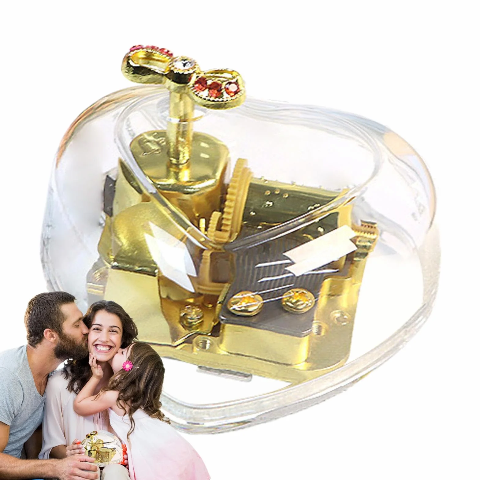 Przezroczysta akrylowa pozytywka w kształcie serca 8 x 7 x 3,8 cm do dekoracji