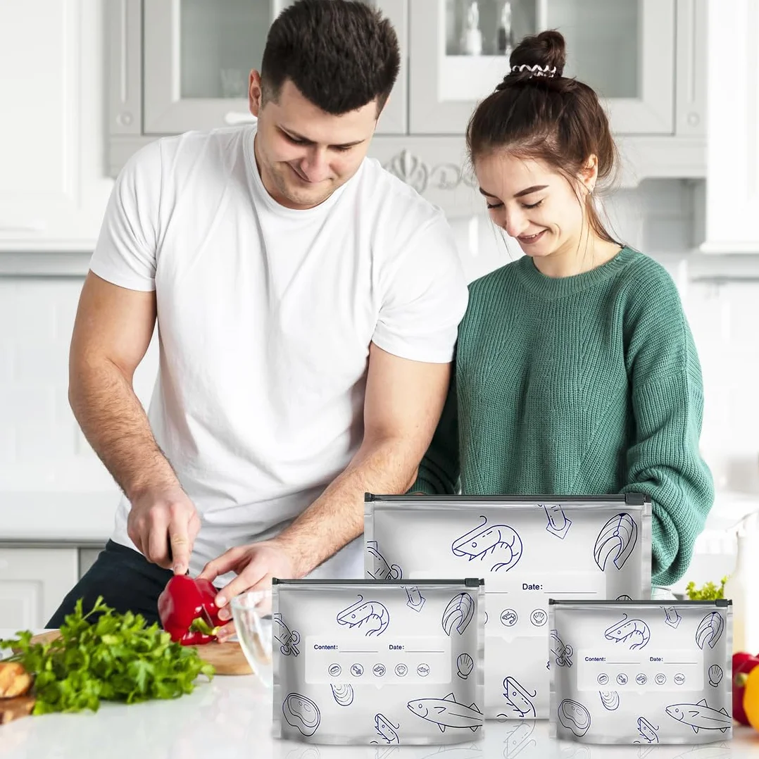 Yuragim 30 sztuk worków do zamrażania z zamkiem błyskawicznym, do przechowywania żywności, wielokrotnego użytku, z folii aluminiowej, torby do zamrażania żywności z zamkiem błyskawicznym, na owoce