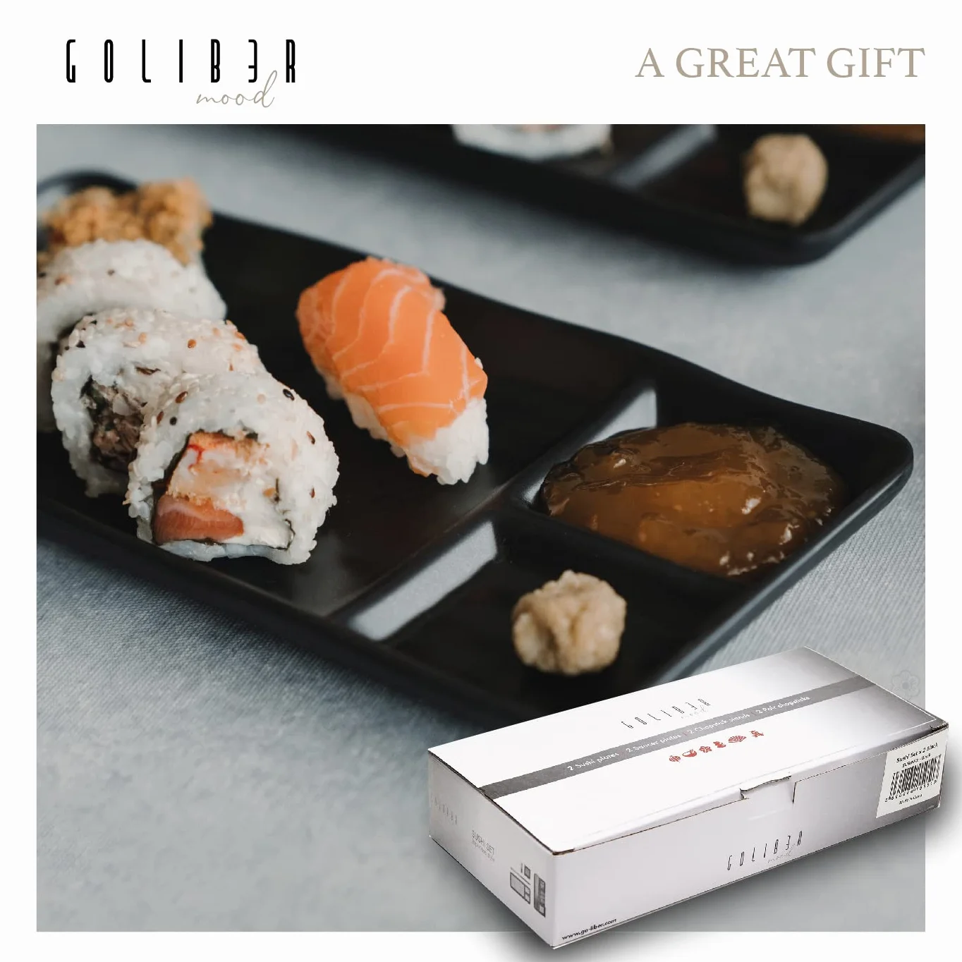 Japoński zestaw do sushi 8-częściowy z melaminy czarny