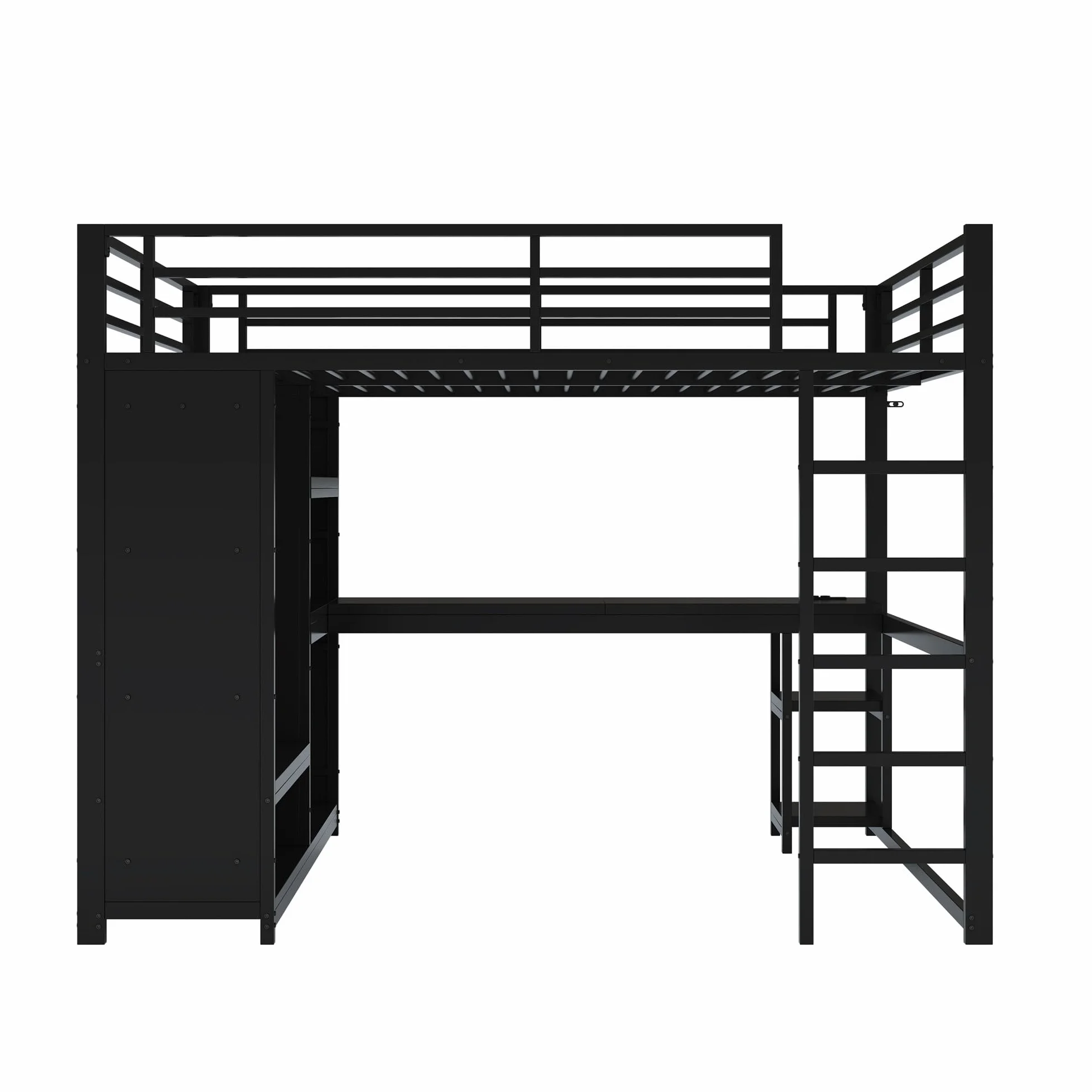 Łóżko piętrowe metalowe 160x200 cm czarne gamingowe z biurkiem