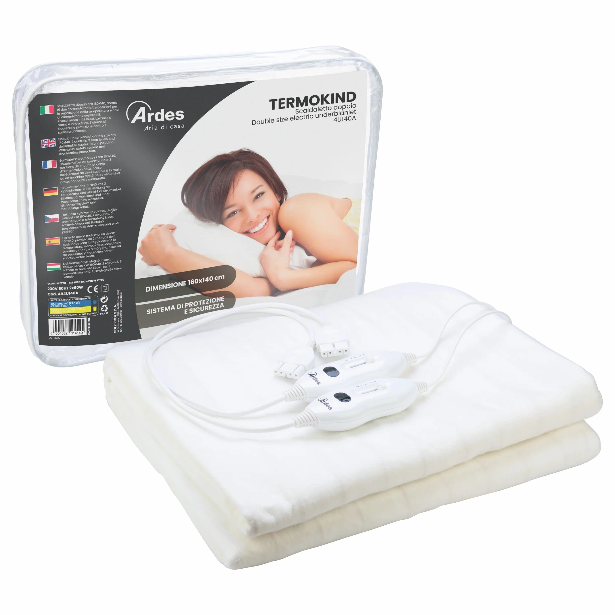 ARDES AR4U140A Elektryczny Podgrzewacz Dwuosobowy 2X60W 2 Strefy Podgrzewane Termokoc Poliester