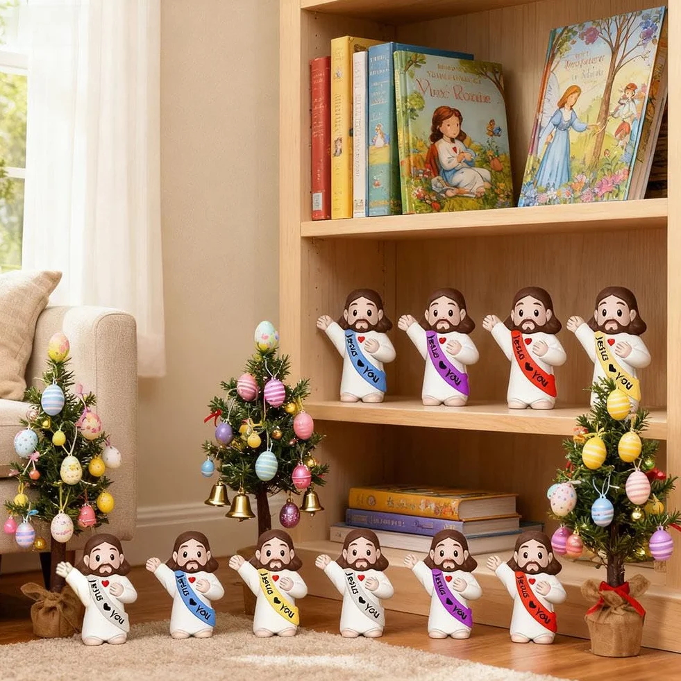 Figurki Małego Jezusa, 50 szt., mini figurki Jezus, małe statuetki do nadziewania jajek wielkanocnych, wielokolorowe figurka "Jesus Loves You", mini figurka Jezus, do nadziewania jajek wielkanocnych