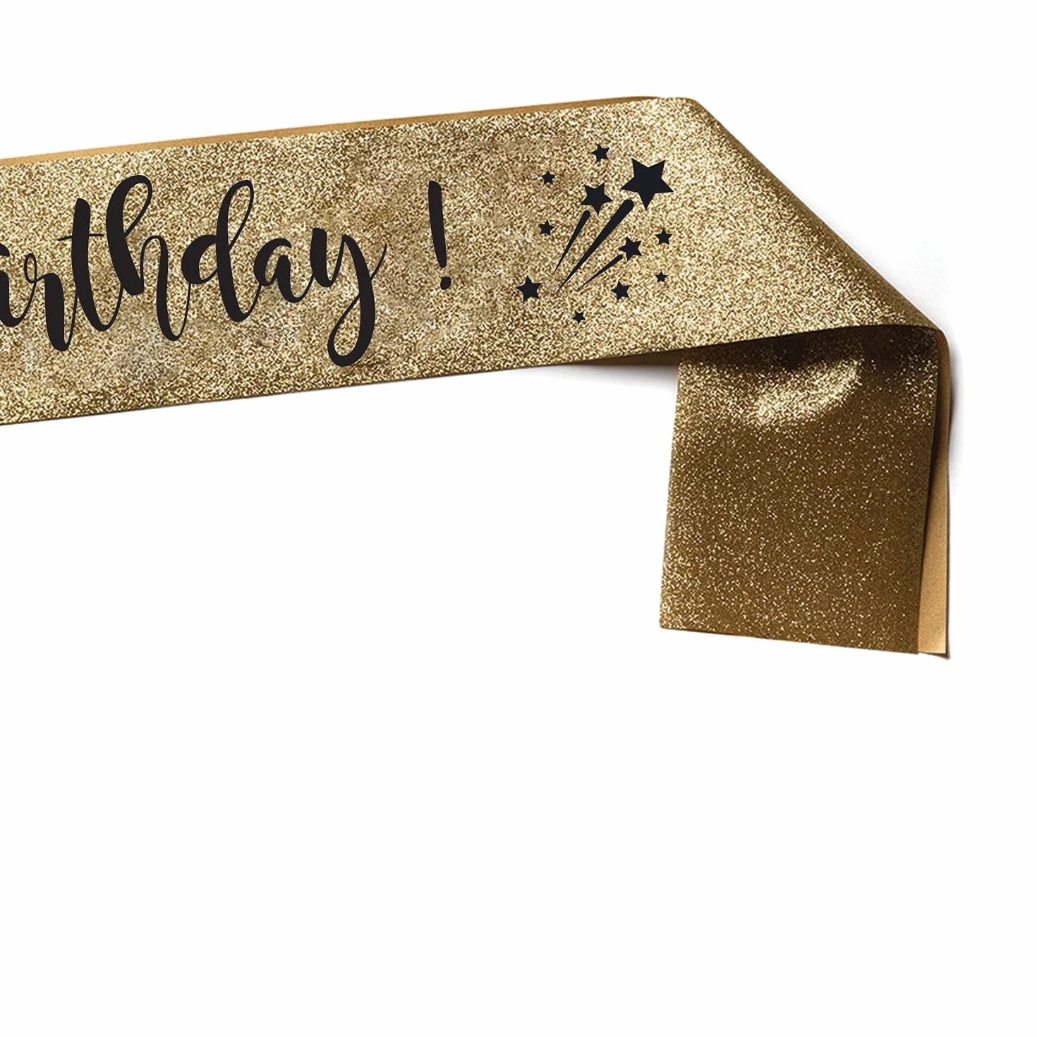 OMISS 'It's My Birthday' – błyszcząca złota szarfa – 'Be The Most Beautiful for Your Birthday' (brokatowa złota)