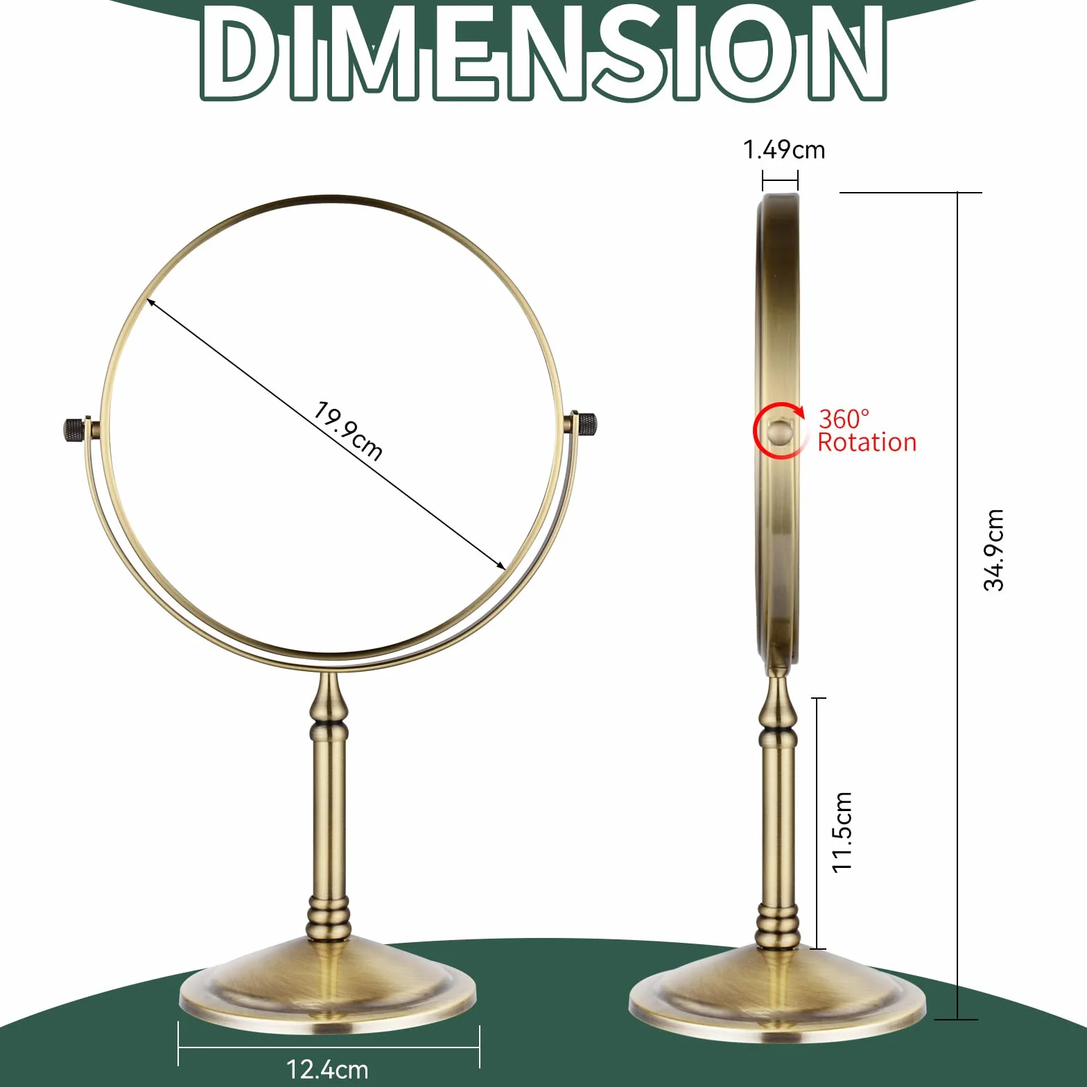 Nicesail Lustro do makijażu, stojące, powiększające, 5-krotne, złote lustro stołowe, mosiądz, obracane o 360°, dwustronne szprychy, średnica 20 cm