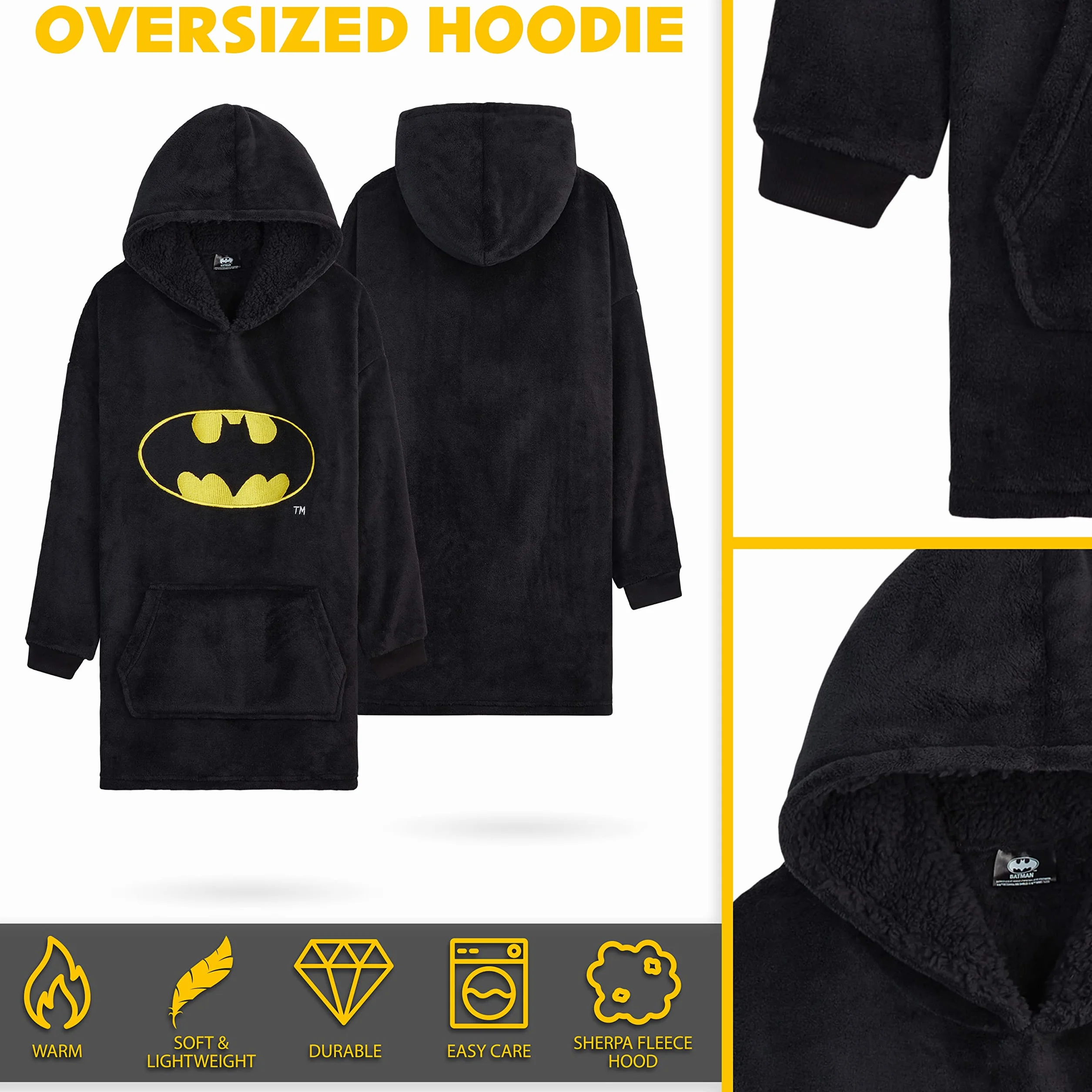 DC Comics Koc z kapturem oversize dla dzieci, oficjalne prezenty Batmana dla chłopców