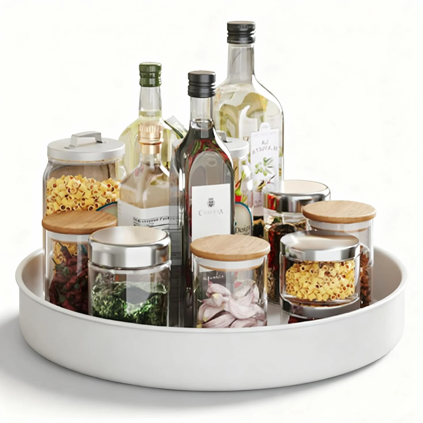 Lazy Susan gramofon, stojak do przechowywania w kuchni, obrotowy stojak na przyprawy, organizer na przyprawy ze stali nierdzewnej, przechowywanie i organizacja w kuchni (25 cm)