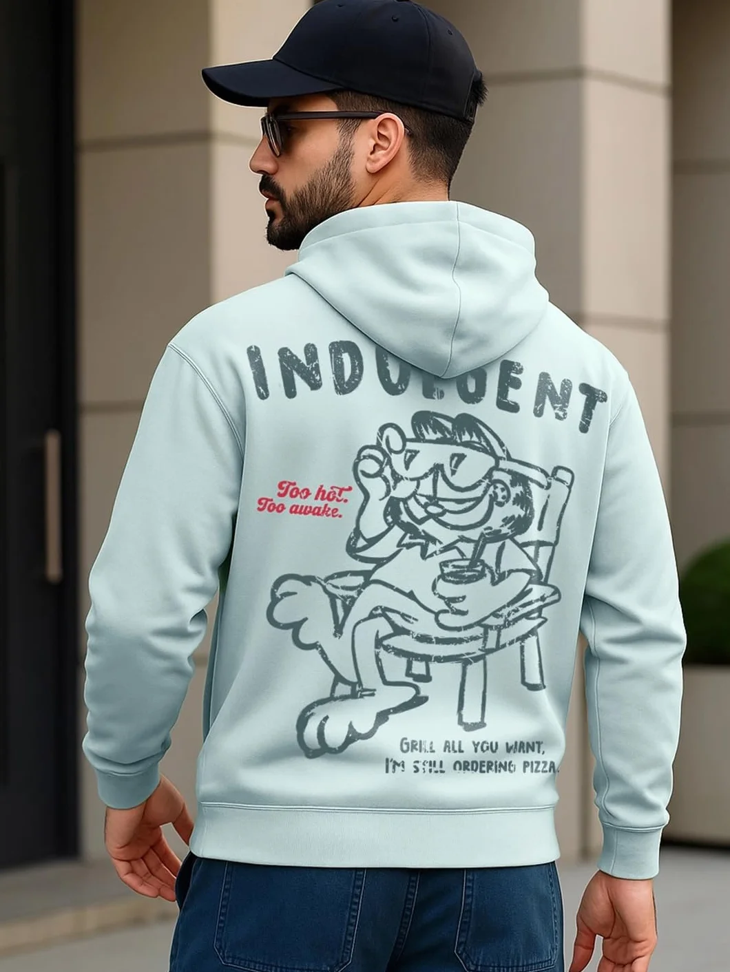 Bewakoof Oficjalna męska bluza z kapturem Garfield Merchandise z kapturem z pełnym rękawem z nadrukiem graficznym