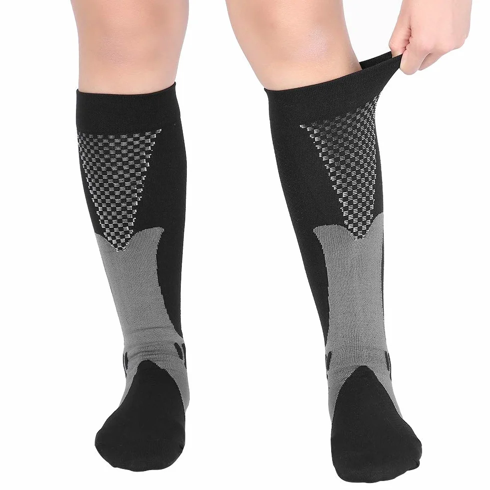 Unisex-Kompressionsstrümpfe, kniehohe Stützstrümpfe Stretch-Beinstützenstrümpfe für Frauen und Männer, die Reiseflugsport pflegen(L/XL-Schwarz)