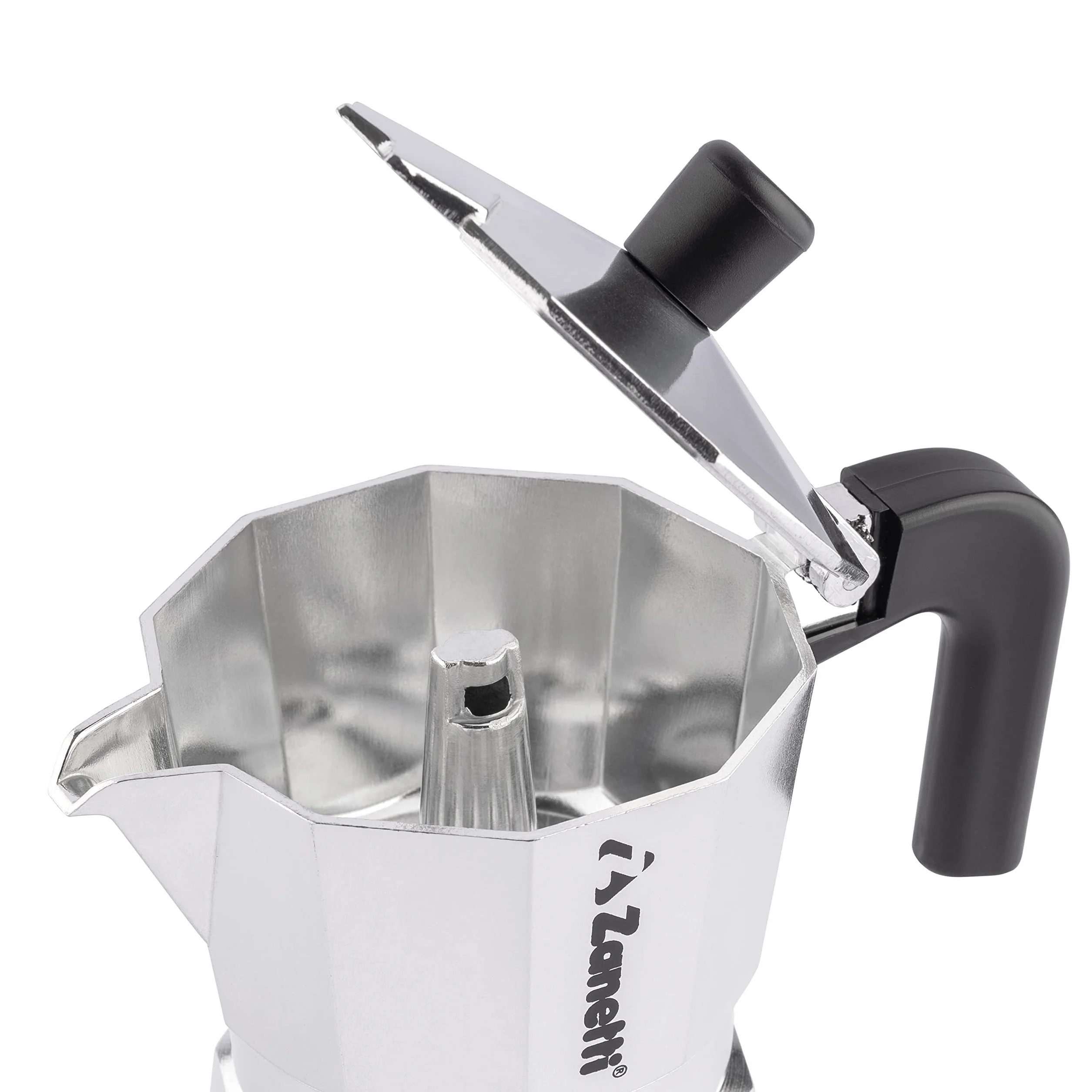 Zanetti, Mama Aluminiowy dzbanek do kawy Mocha, ekspres do kawy, 2 filiżanki, ekspres do kawy z systemem zapobiegającym kapaniu, uszczelnienie silikonowe, ergonomiczny uchwyt
