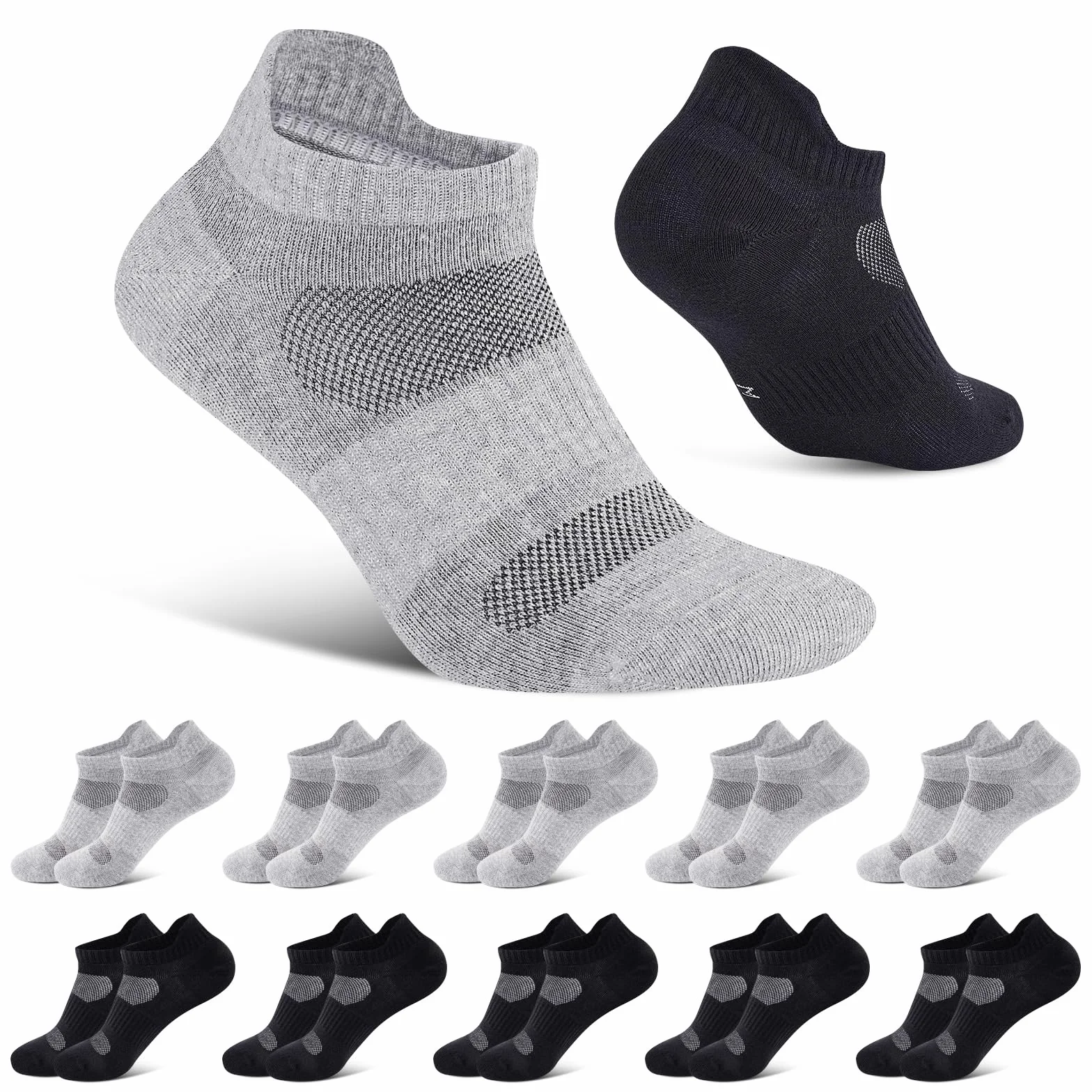 Niorasen Sneaker Skarpety Męskie Damskie, 10 Par Bawełnianych Skarpet do Biegania, Krótkie Oddychające Skarpety Sportowe, Miękkie i Wygodne na Pracę, Turystykę, Rower