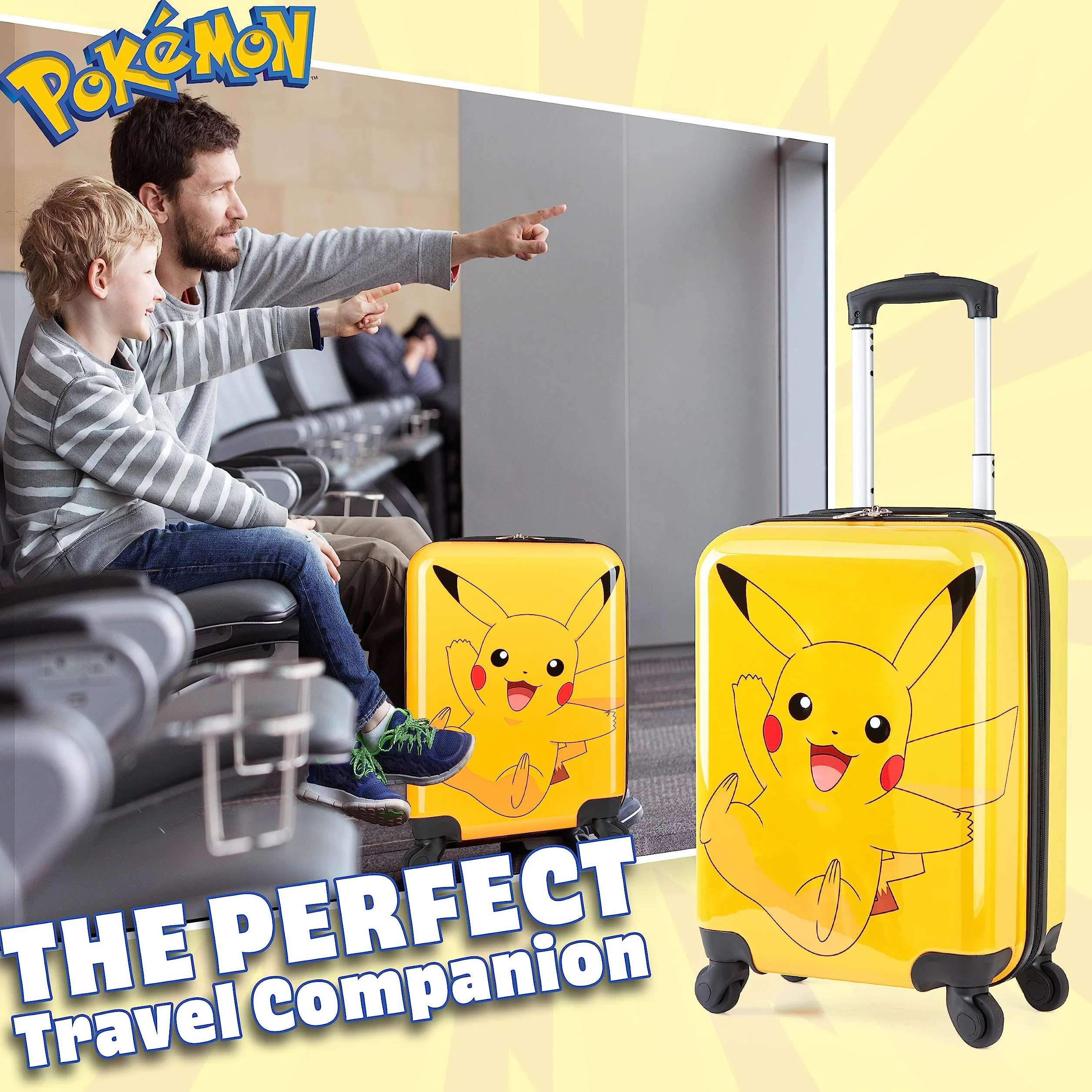 Pokémon Walizka dla dzieci z kółkami torba bagażowa dla chłopców i dziewcząt nosi torbę podróżną z rękojeścią małą walizką z kółkami Kids Essentials Jeden Rozmiar Żółty