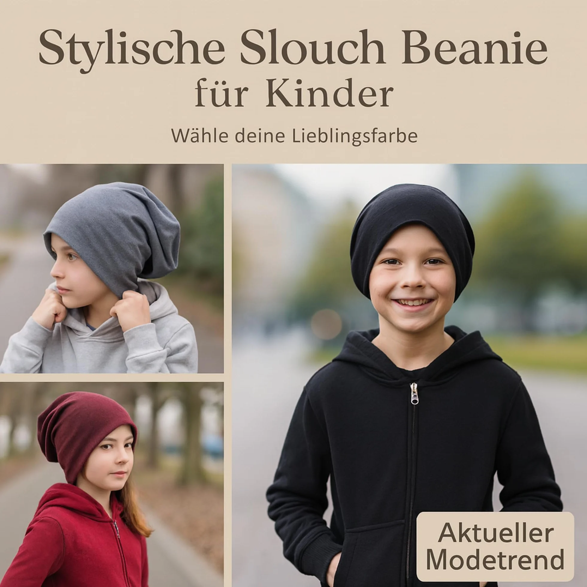 Czapka dziecięca typu Slouch Beanie Miobo, bawełniana, kolor pomarańczowy-48