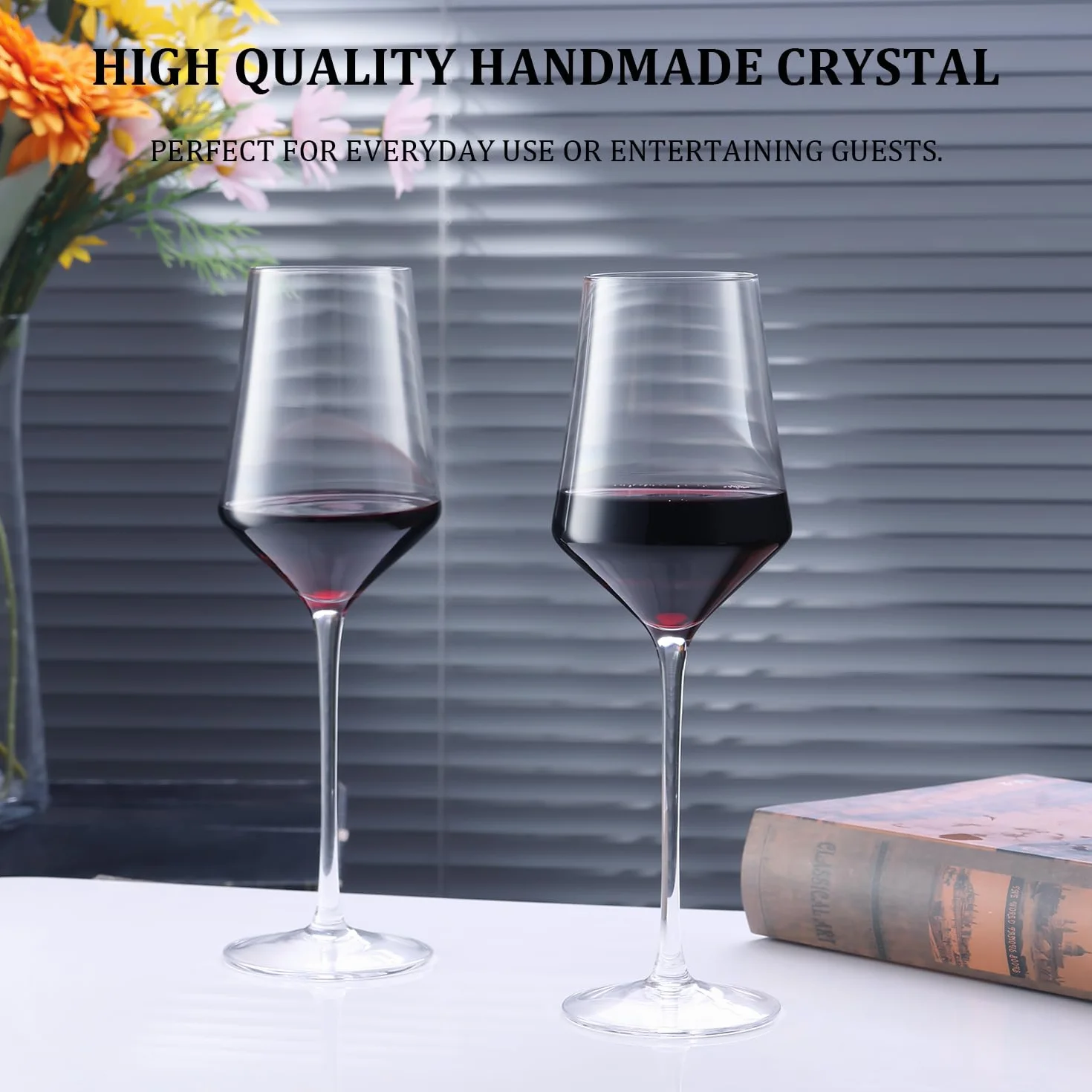 GLASKEY 2 Sztuk Kieliszki do Wina Ręcznie Dmuchane Kryształowe 450 ml Bezołowiowe