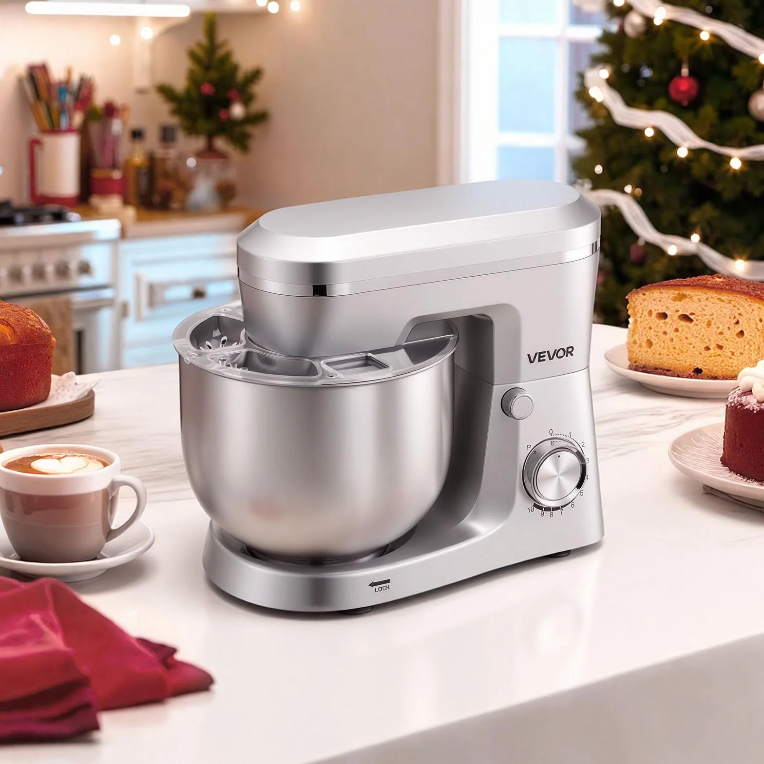 VEVOR Blender stojący 1500 W, miski ze stali nierdzewnej 4,2 + 5,7 l, 10-biegowy, srebrny