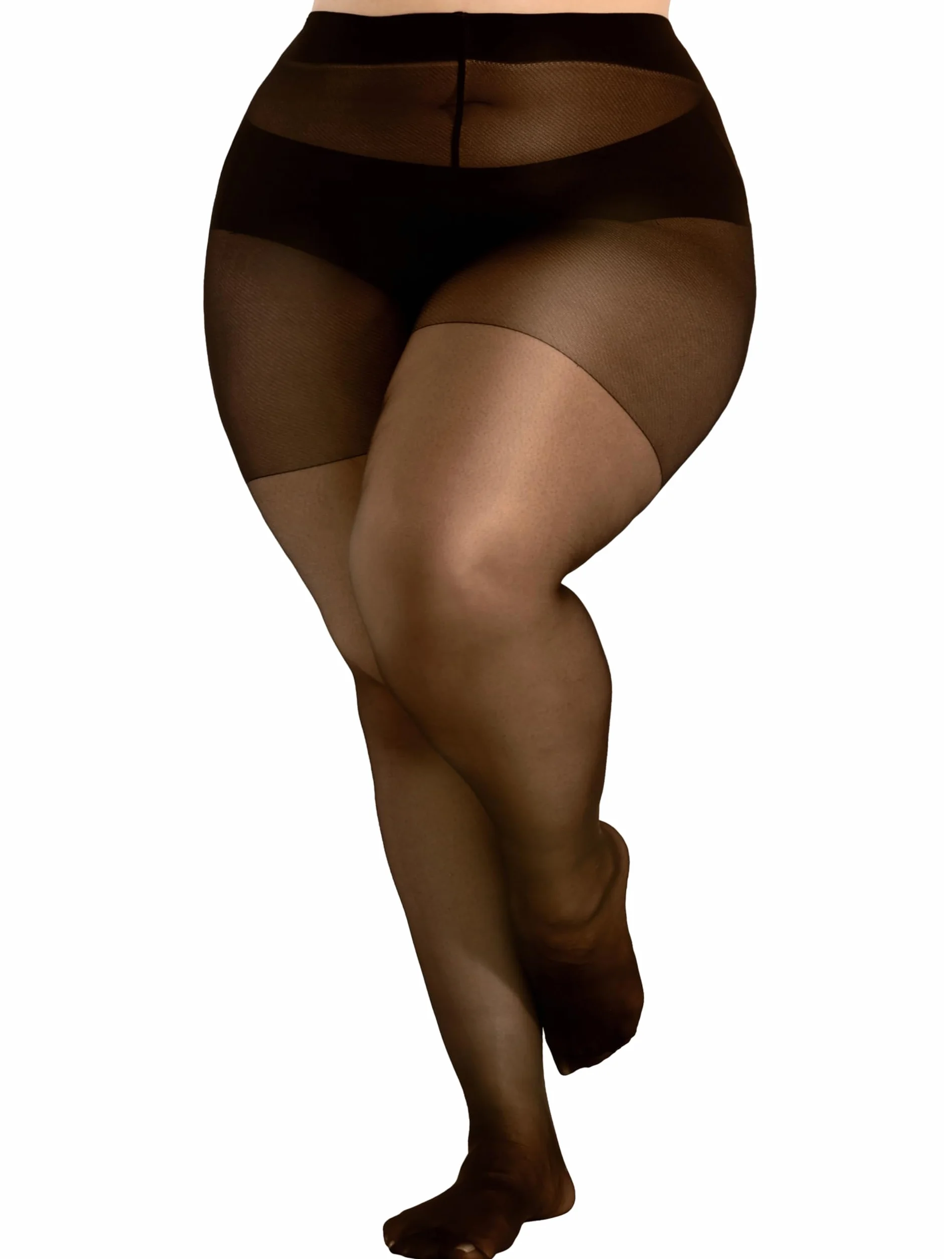 HeyUU Przezroczyste rajstopy plus size dla kobiet, ultra cienkie rajstopy wzmocnione palce pończochy z wysokim stanem XL-4XL